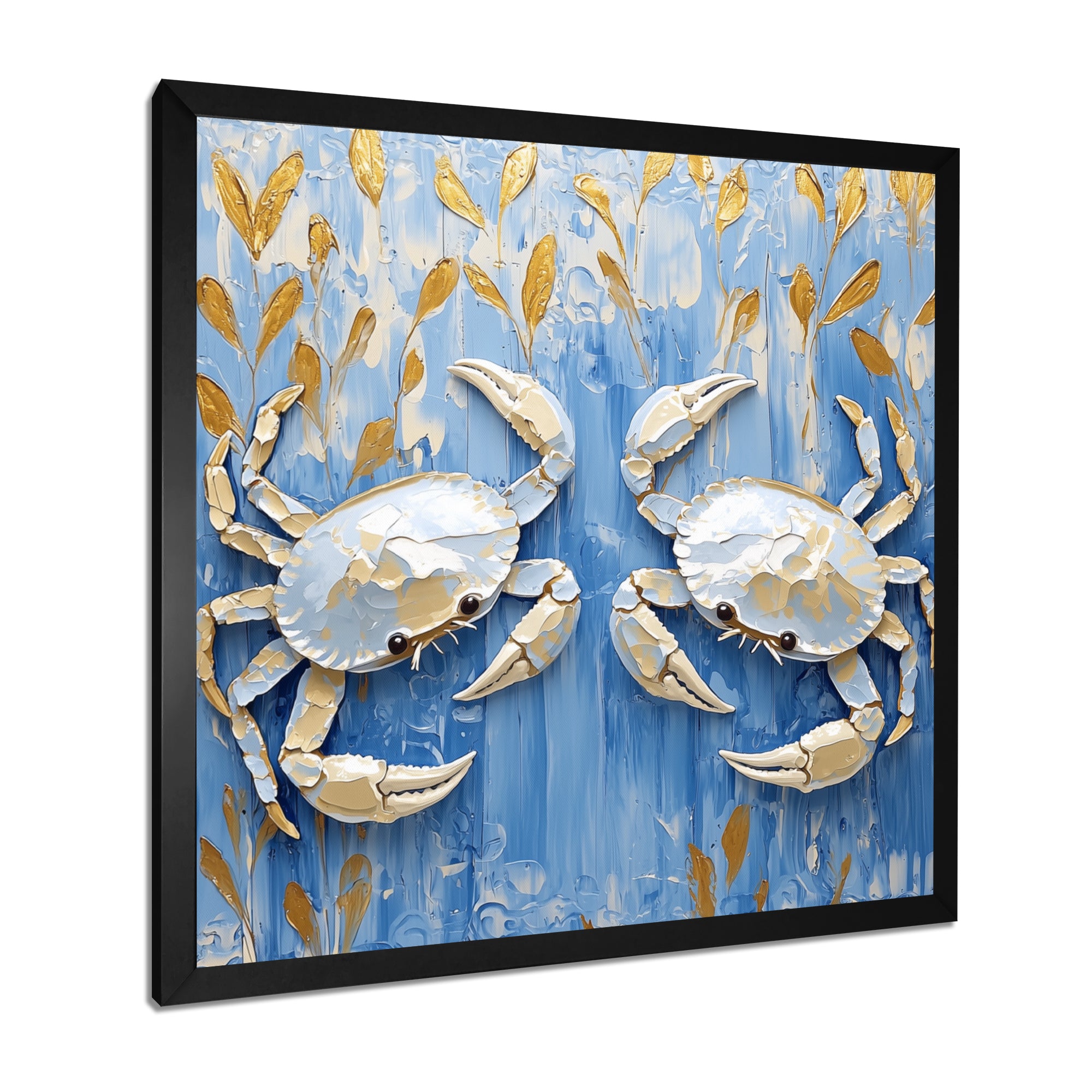 Blue White Coastal Crab Battle - Crab Wall Decor