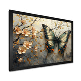 Vintage Butterfly On Cherry Blossom Branch - Blue Butterfly Wall Art