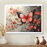 Pink Butterfly On Cherry Blossom Tree - Butterfly Framed Canvas Art