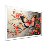 Pink Butterfly On Cherry Blossom Tree - Butterfly Framed Canvas Art