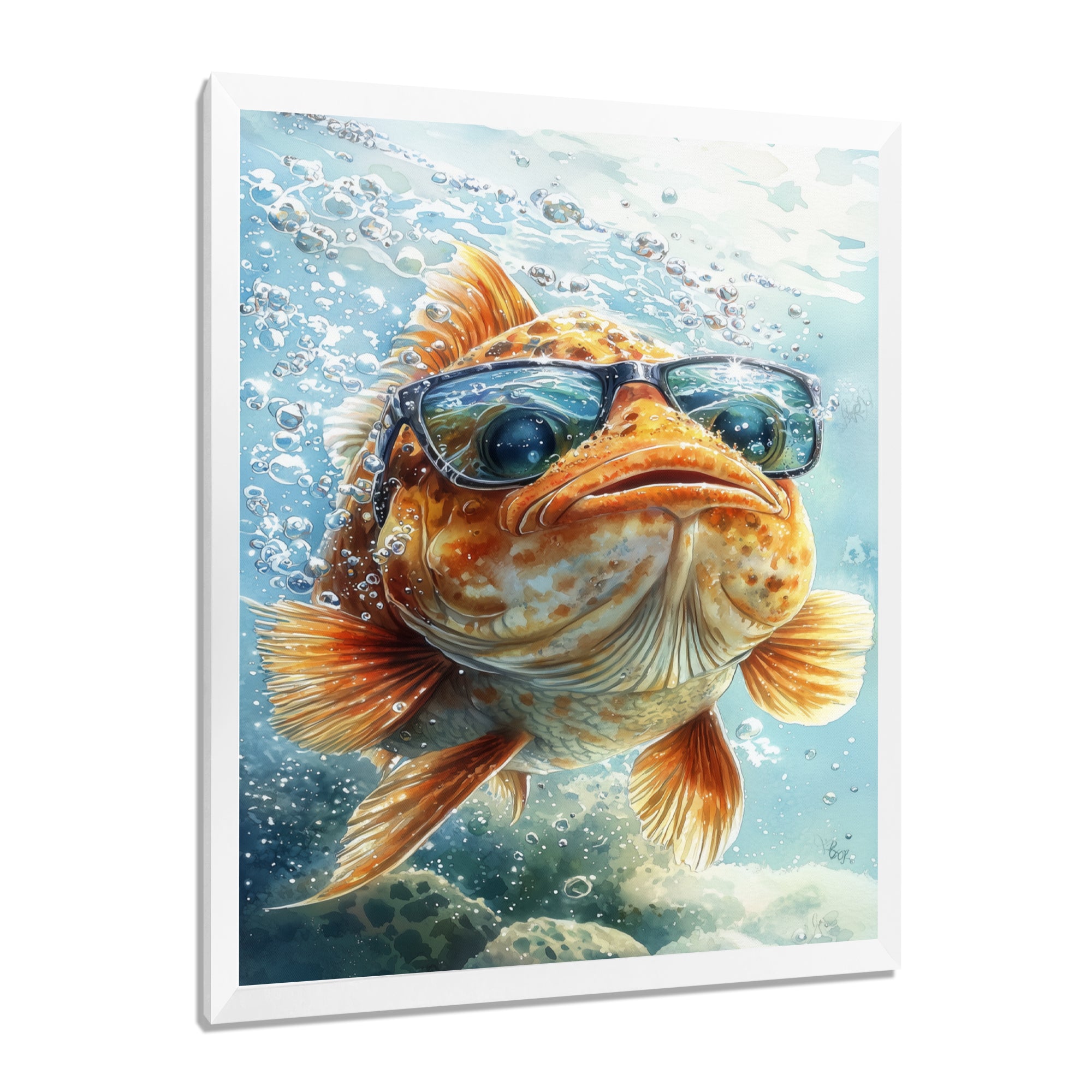 Orange Fish With Glasses In The Ocean - Fish Living Room Wall Art