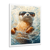 Purple Seal With Glasses In The Ocean - Seal Canvas Wall Art