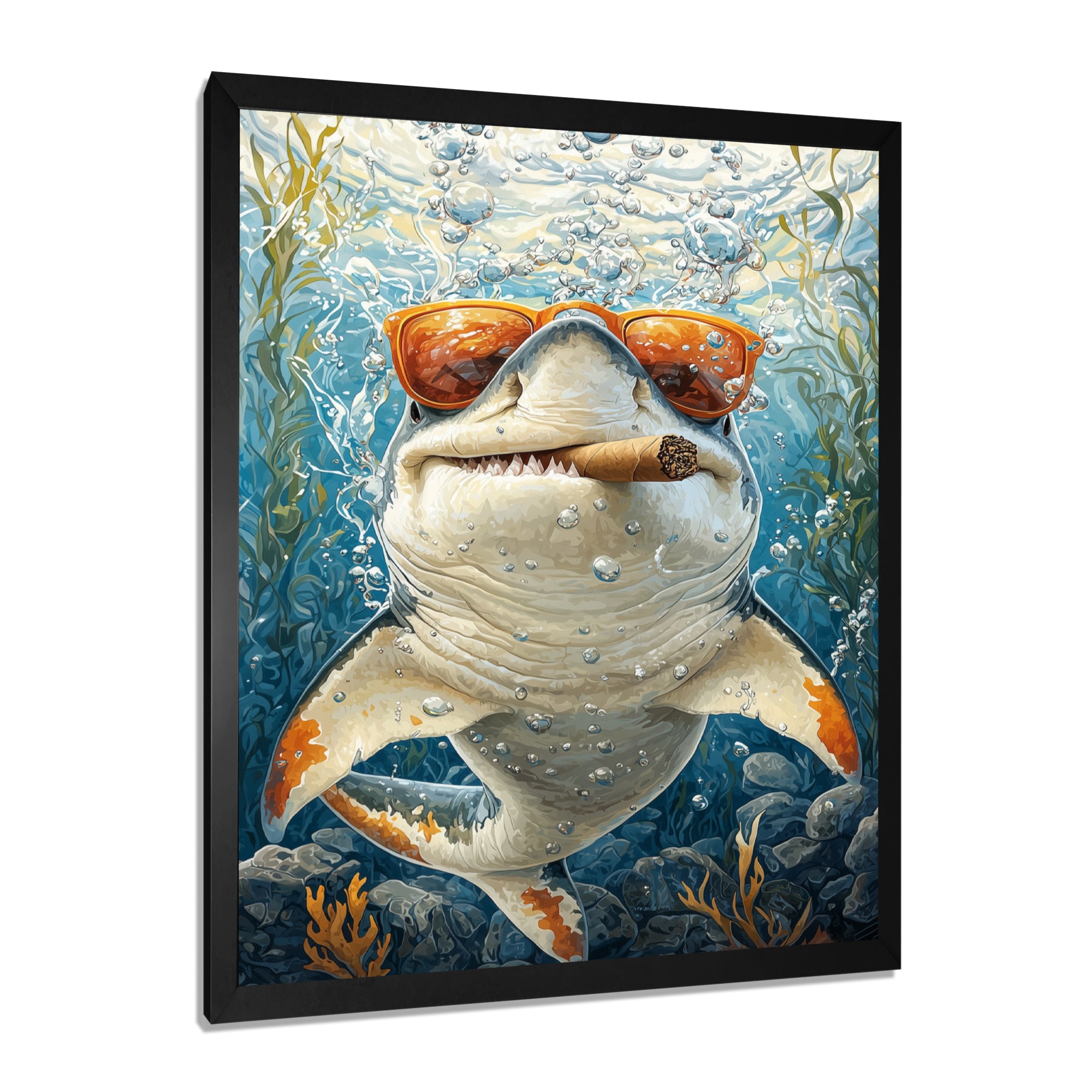 Orange Shark with Glasses In The Ocean - Shark Wall Decor