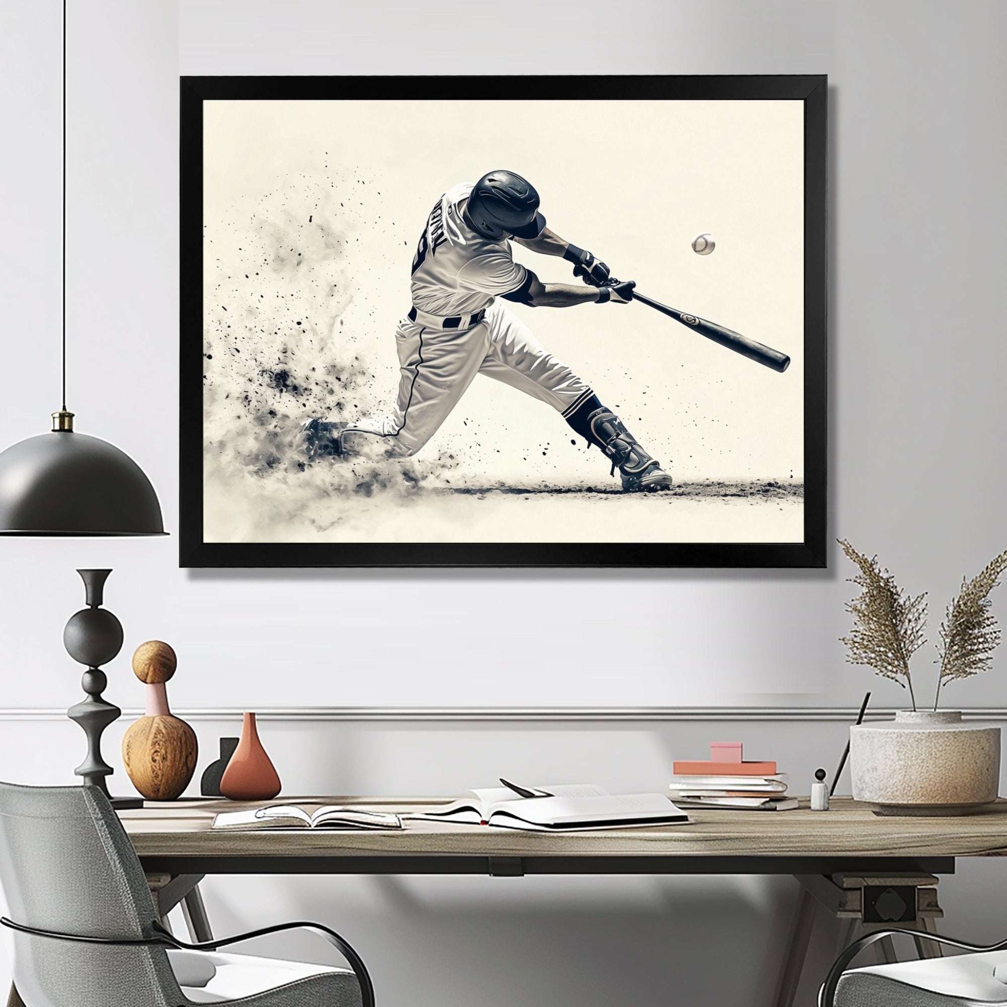 Grey Baseball Minimal Swing Ii Accented With - Sport Baseball Canvas Wall Art