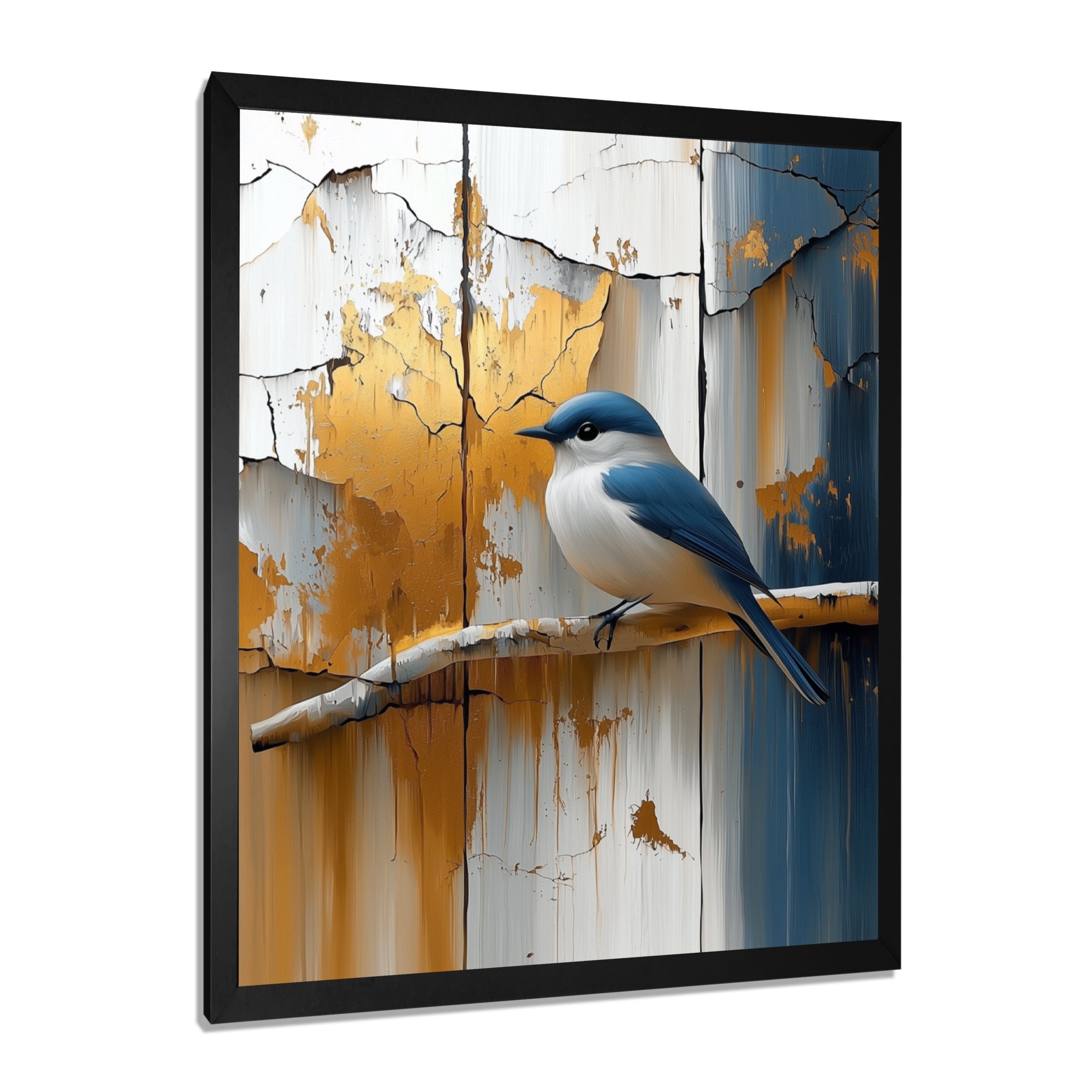 Gold And Blue Bird Rustic Charm - Bird Large Canvas Wall Art