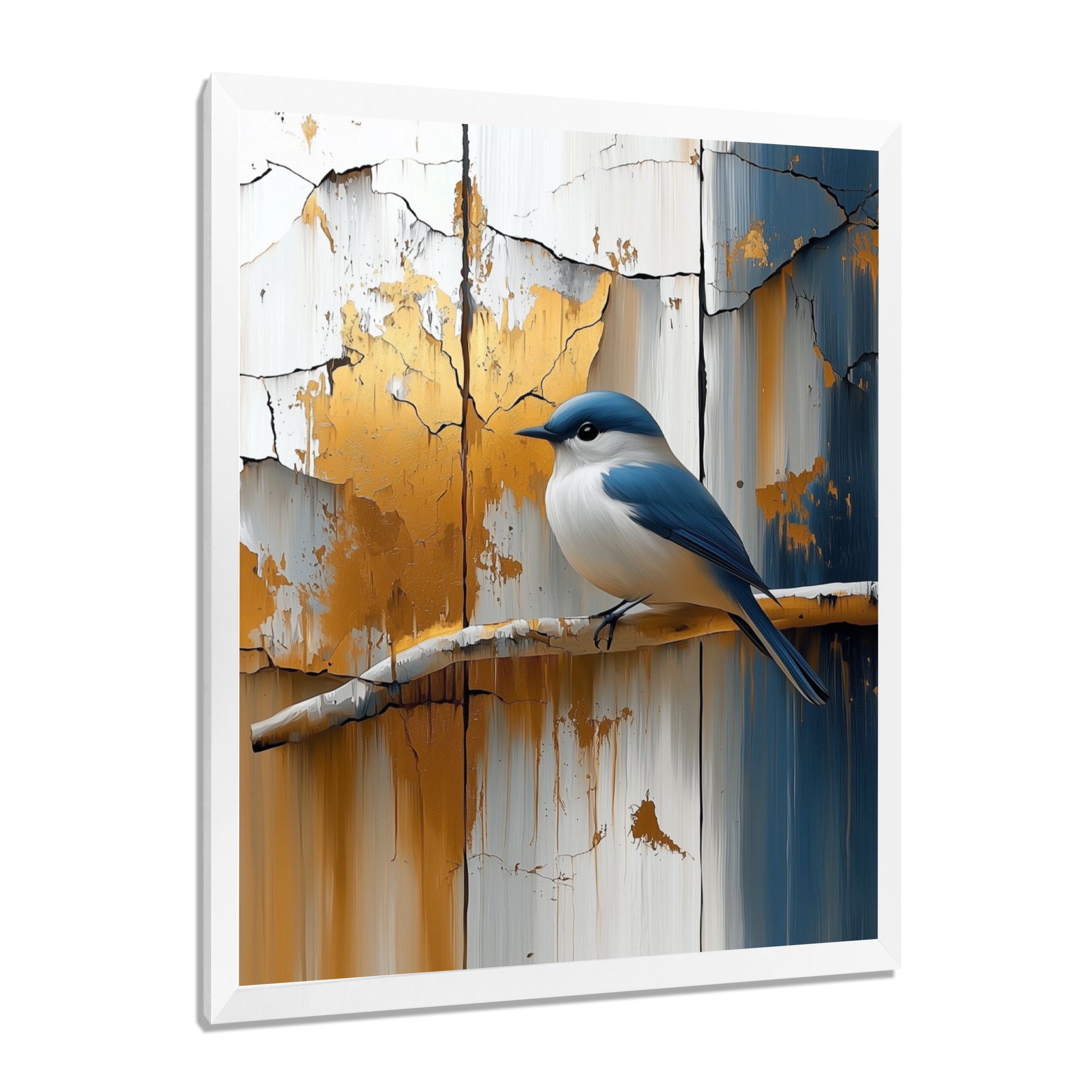 Gold And Blue Bird Rustic Charm - Bird Large Canvas Wall Art