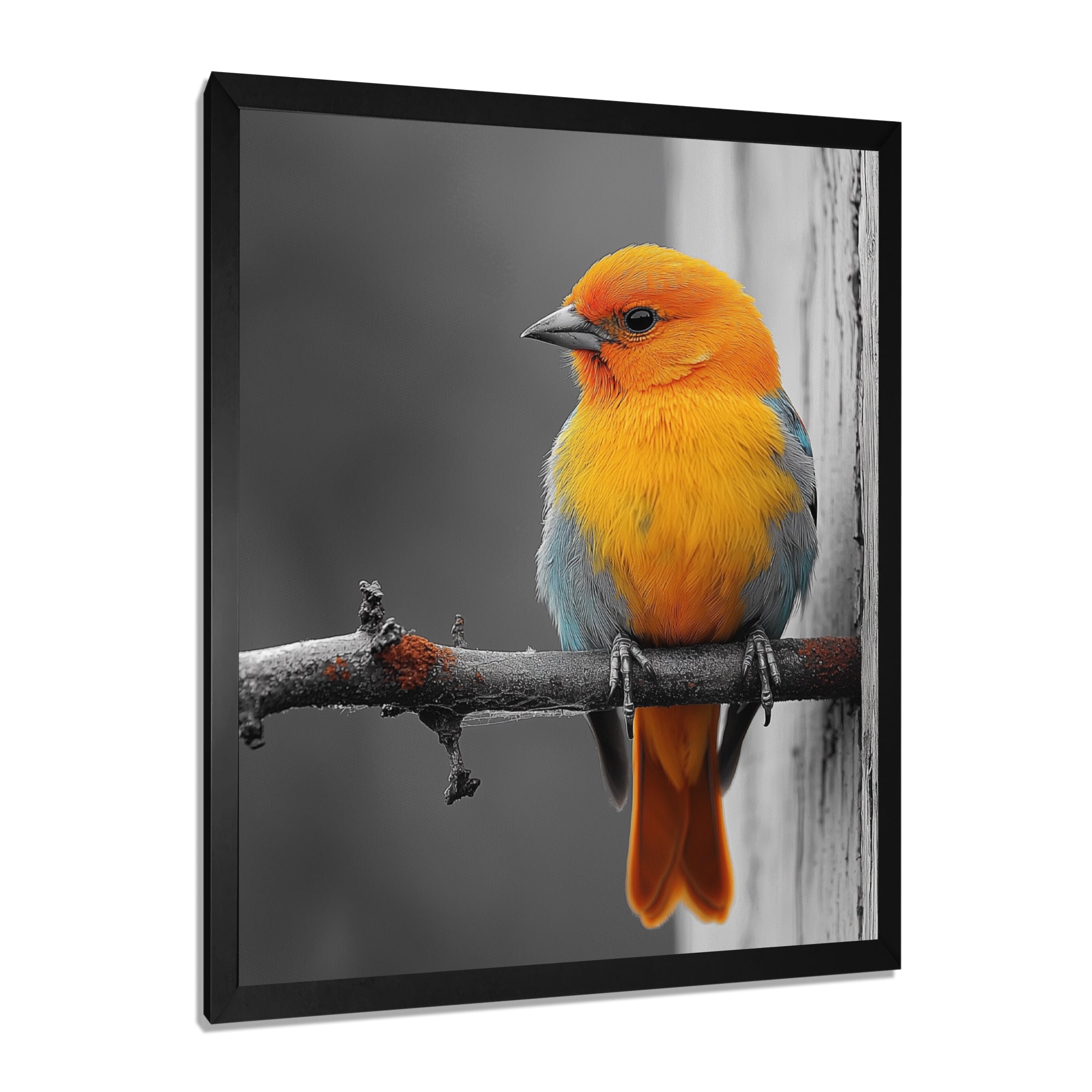 Yellow Chickadee's Bird House Branch - Bird House Home Decor Art