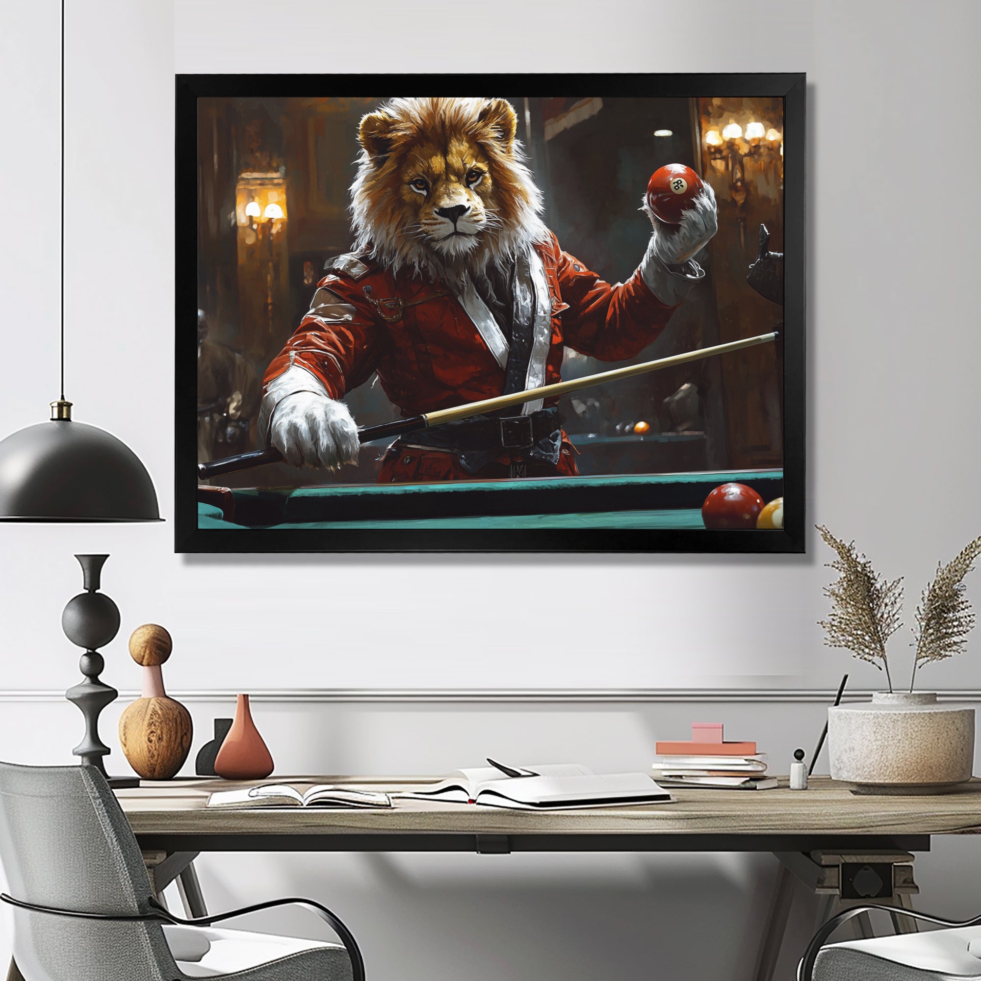 Red Lion Playing Billards - Billiards Canvas Wall Art
