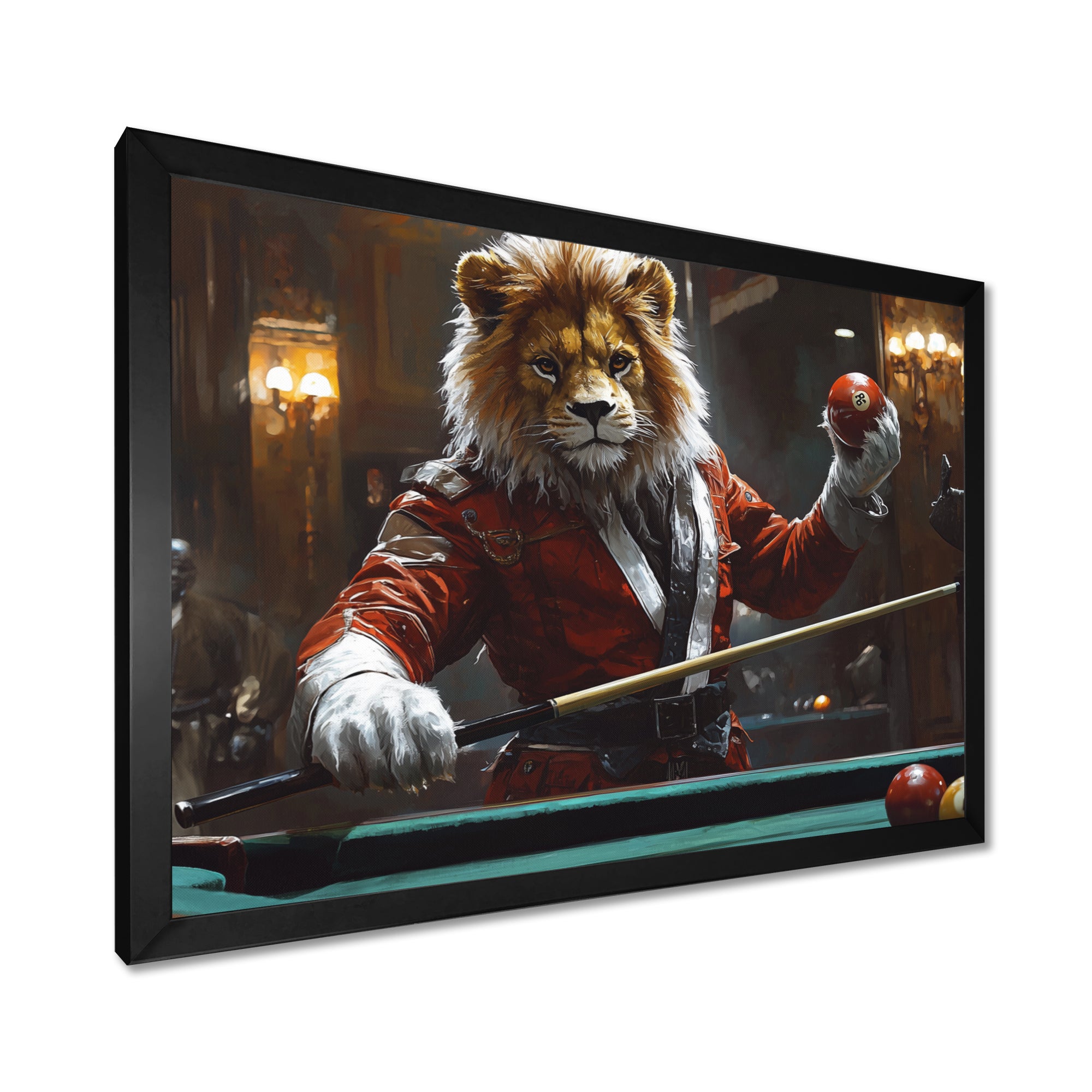 Red Lion Playing Billards - Billiards Canvas Wall Art