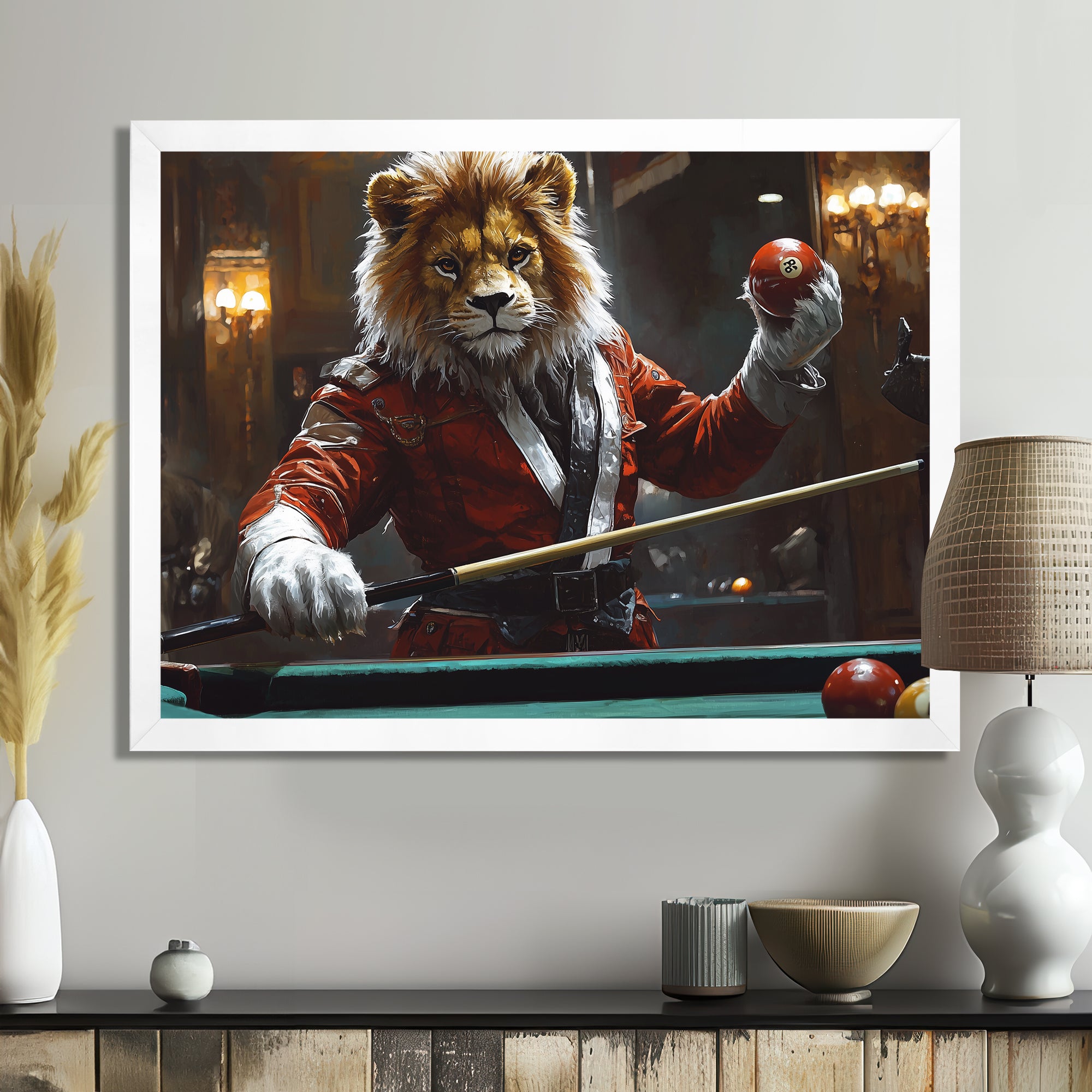 Red Lion Playing Billards - Billiards Canvas Wall Art