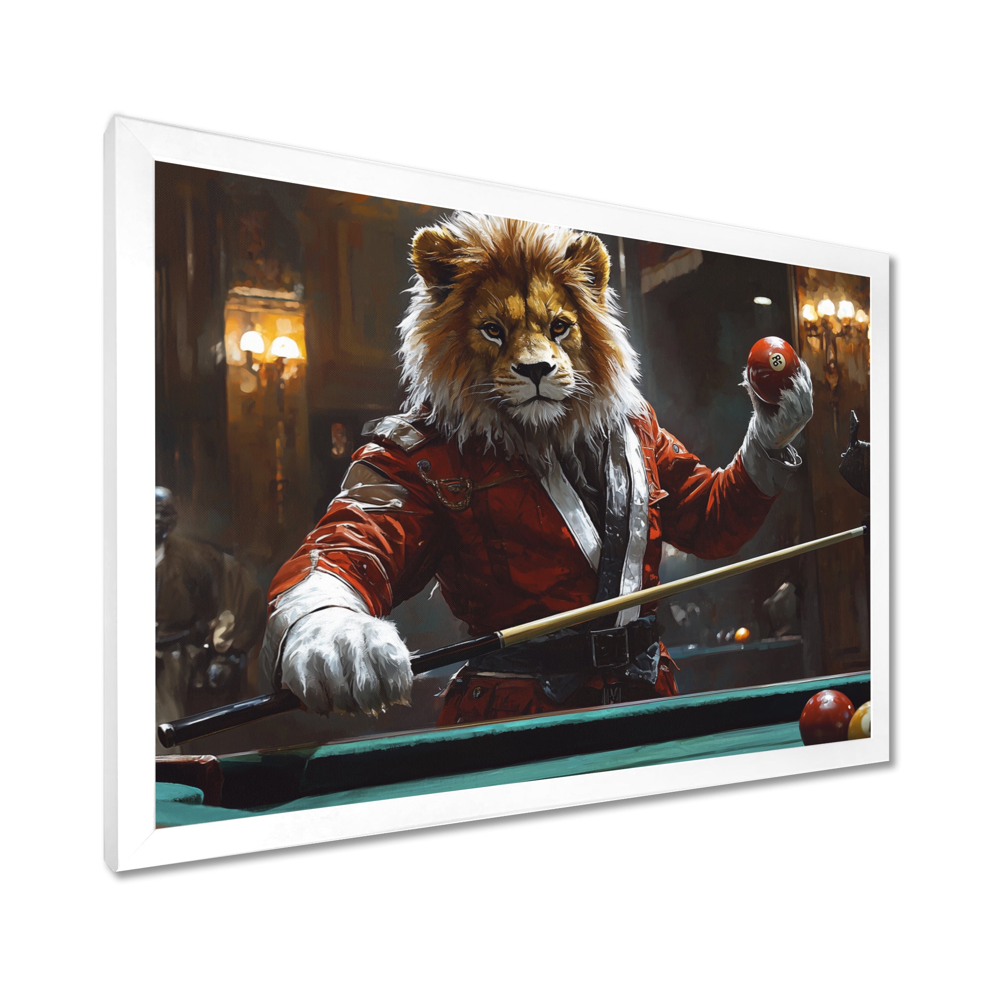Red Lion Playing Billards - Billiards Canvas Wall Art