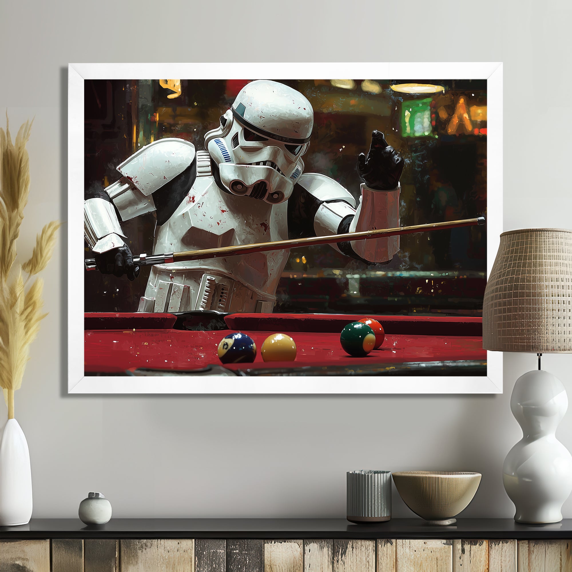 White Stormtrooper Playing Pool Billard I - Billiards Canvas Wall Art