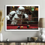 White Stormtrooper Playing Pool Billard I - Billiards Canvas Wall Art