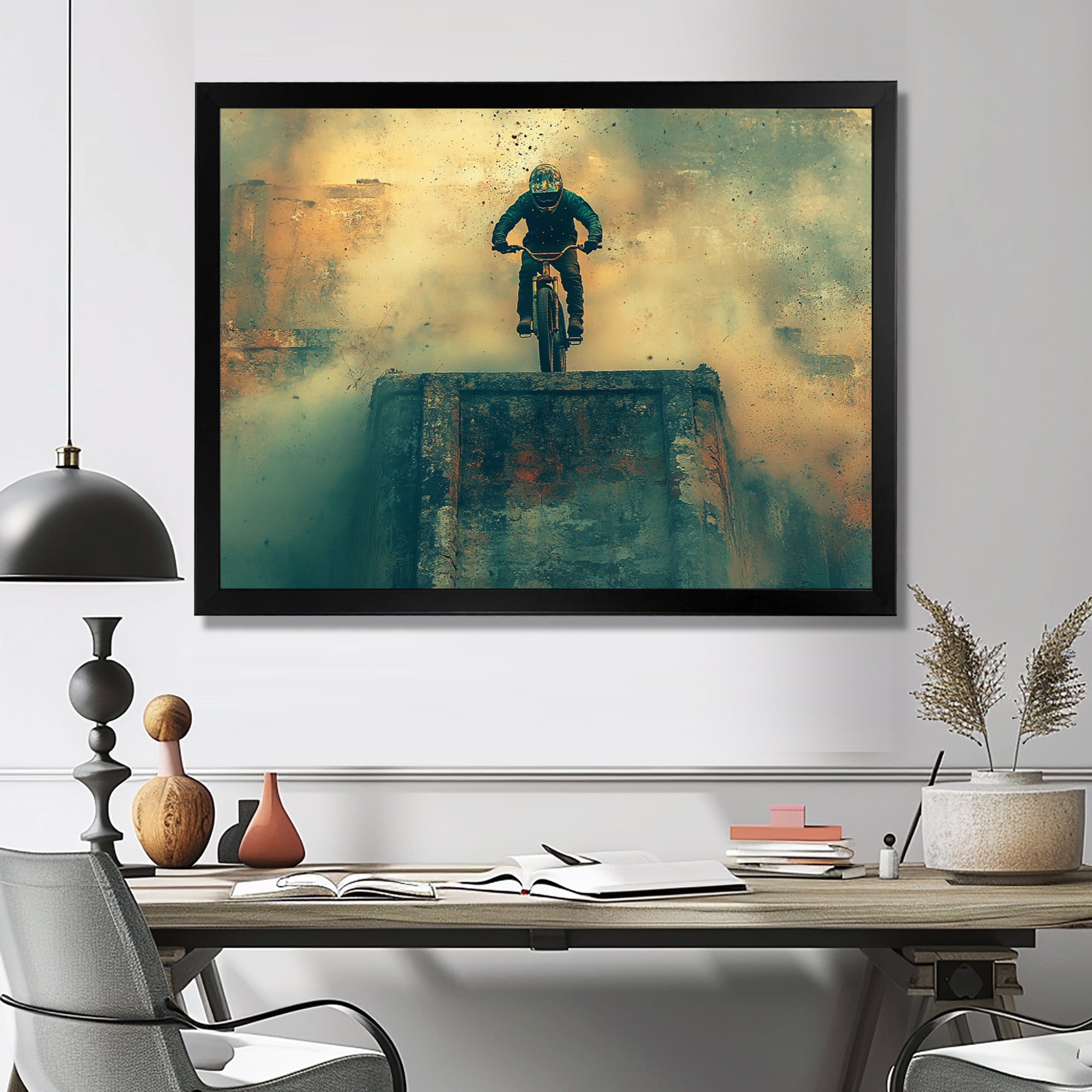 Green Freestyle BMX Bike Tricks - Cycling Canvas Wall Art