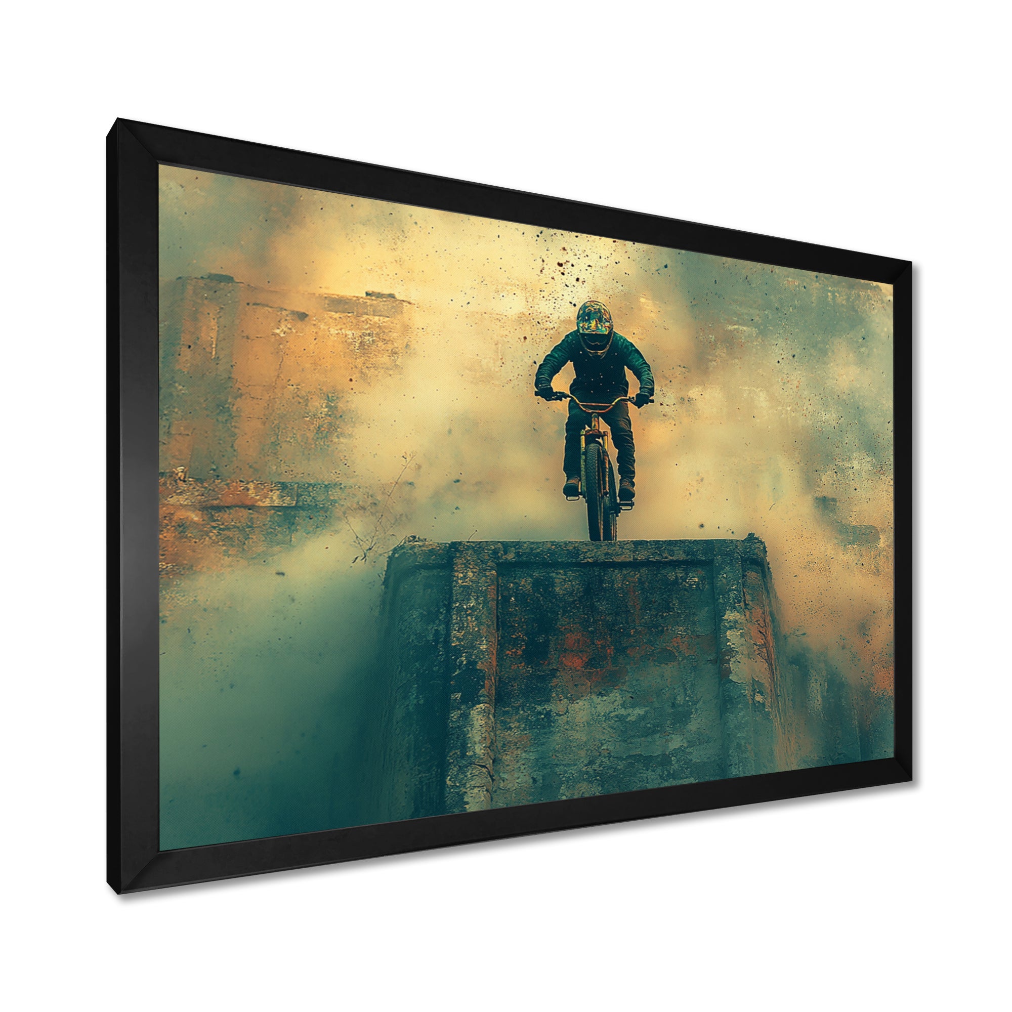 Green Freestyle BMX Bike Tricks - Cycling Canvas Wall Art