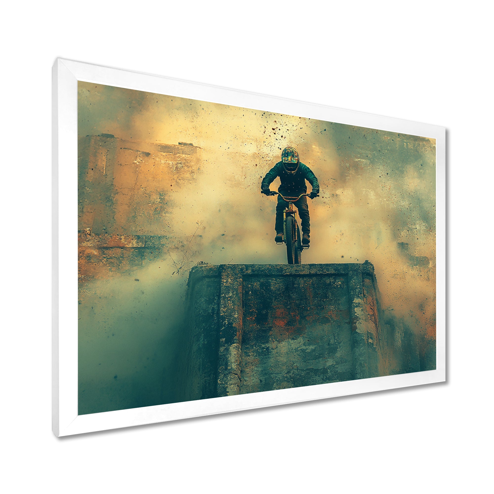 Green Freestyle BMX Bike Tricks - Cycling Canvas Wall Art