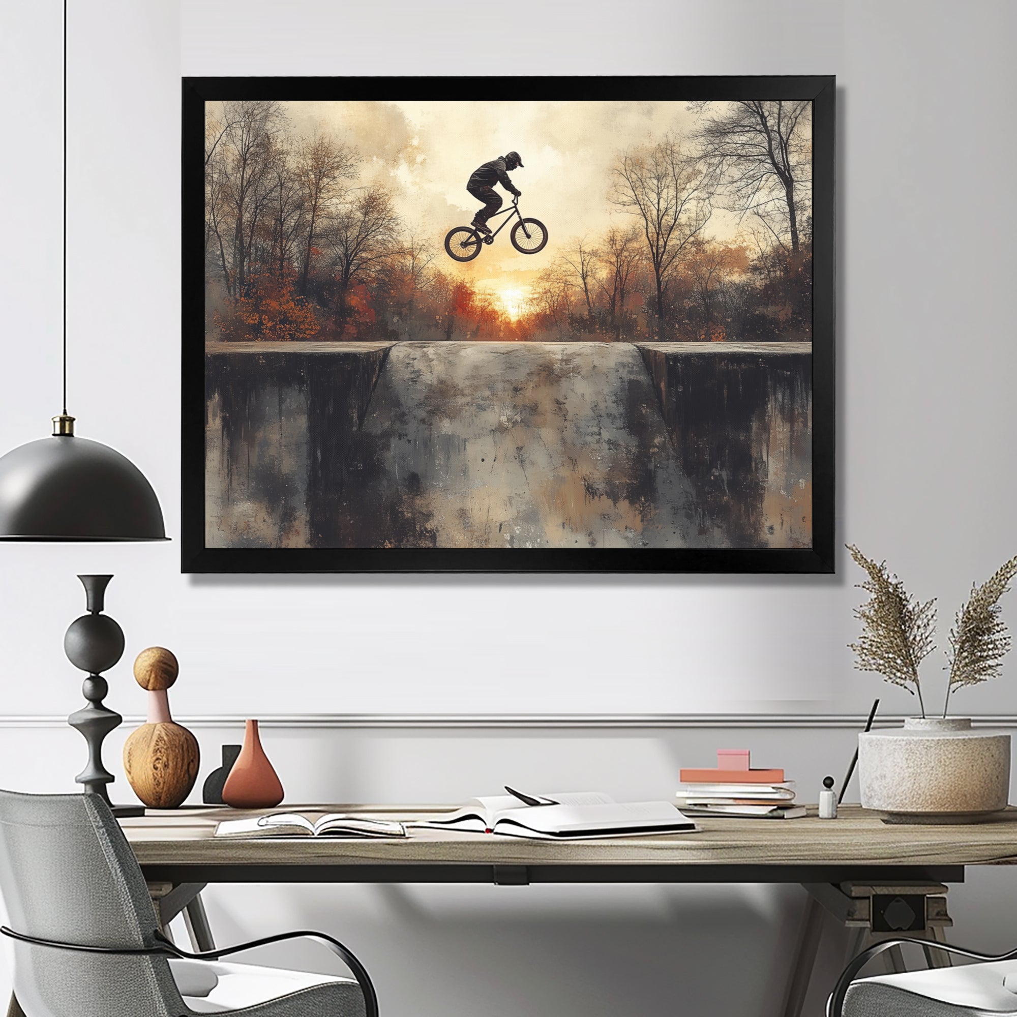 Black Street BMX Bike Tricks - Cycling Canvas Wall Art