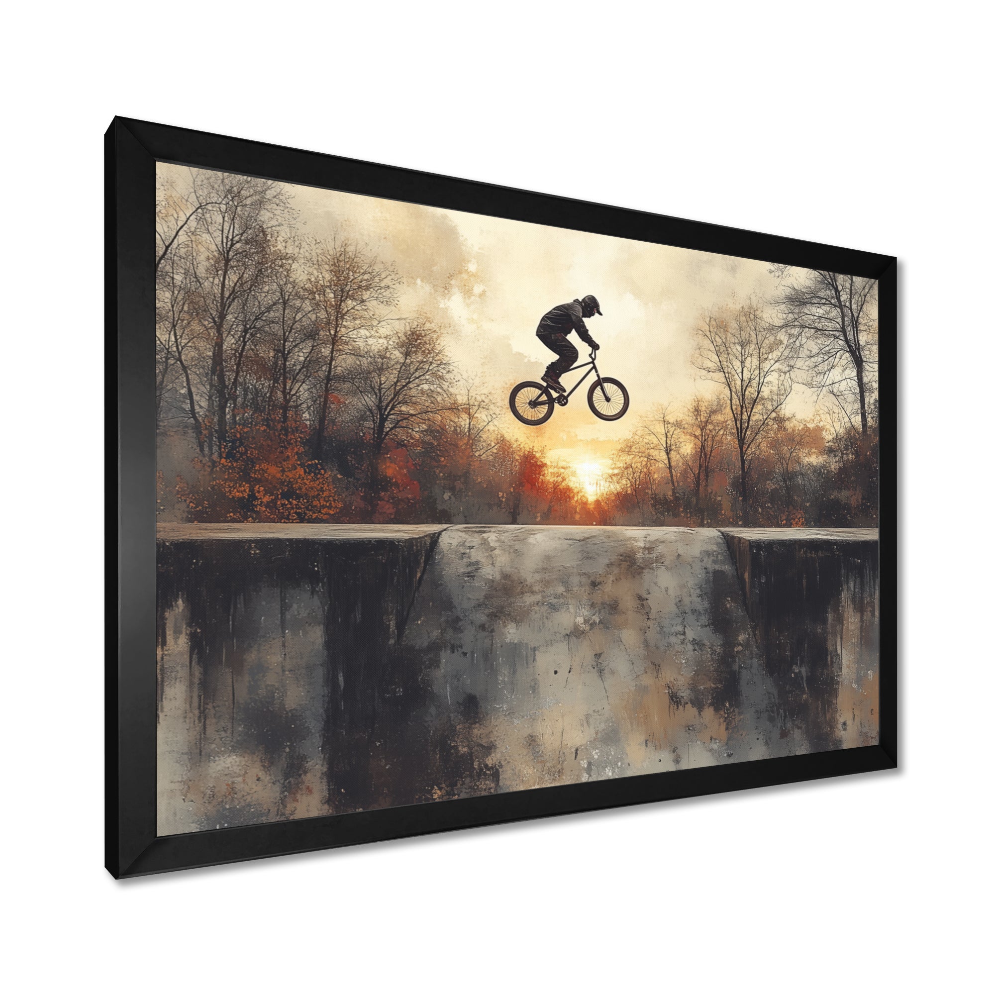 Black Street BMX Bike Tricks - Cycling Canvas Wall Art