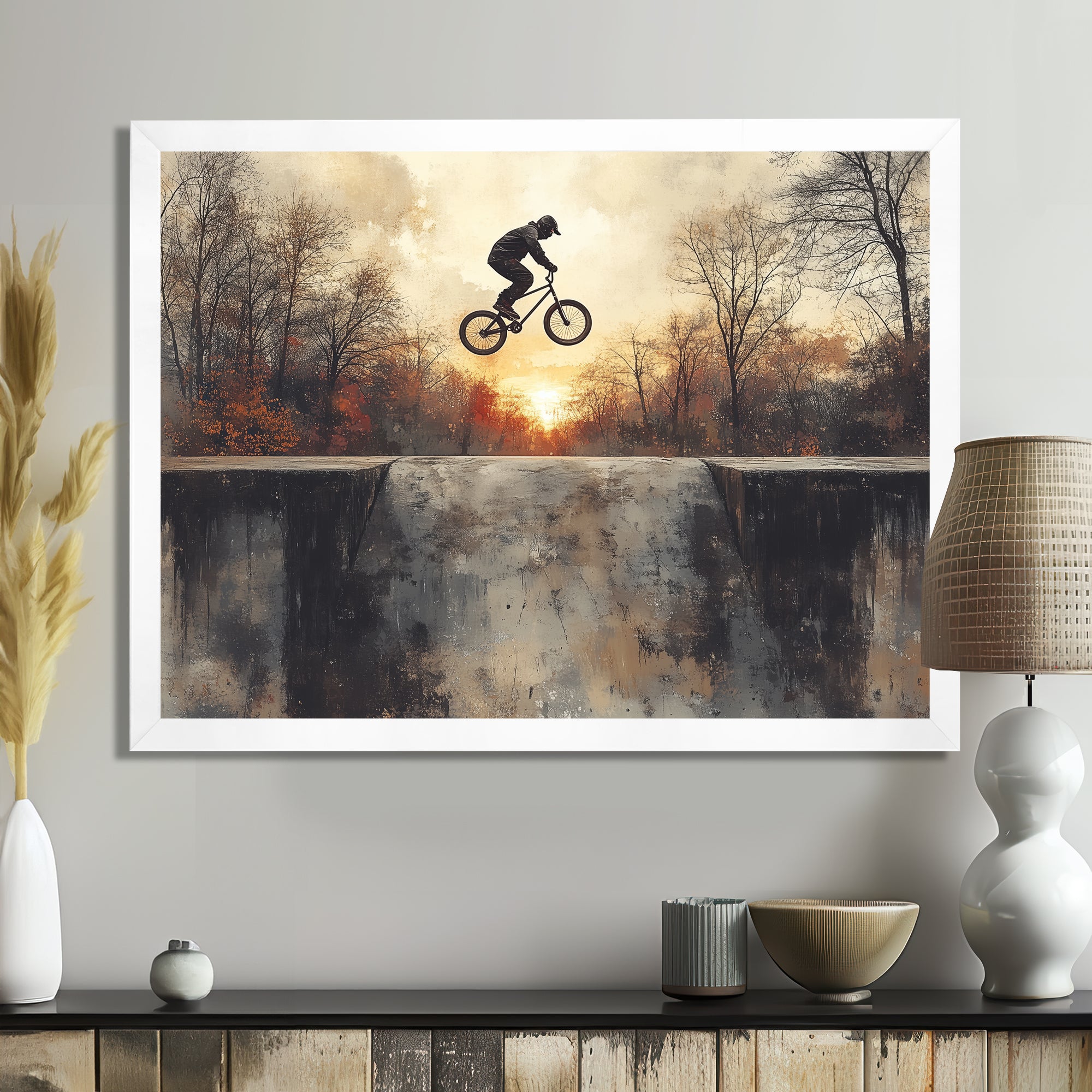 Black Street BMX Bike Tricks - Cycling Canvas Wall Art