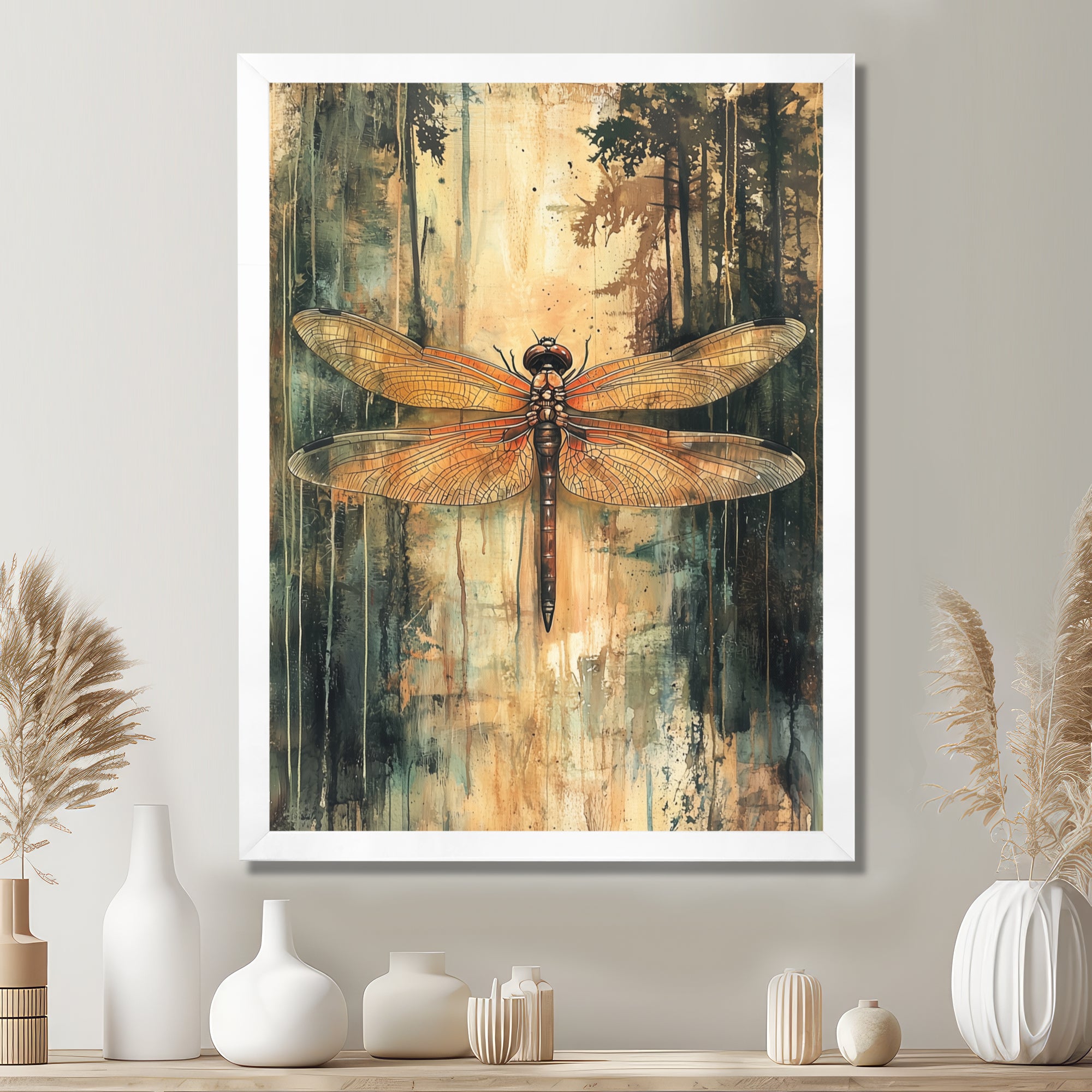 Yellow Green Dragonfly's Forest Fusion - Dragonfly Wall Art Prints