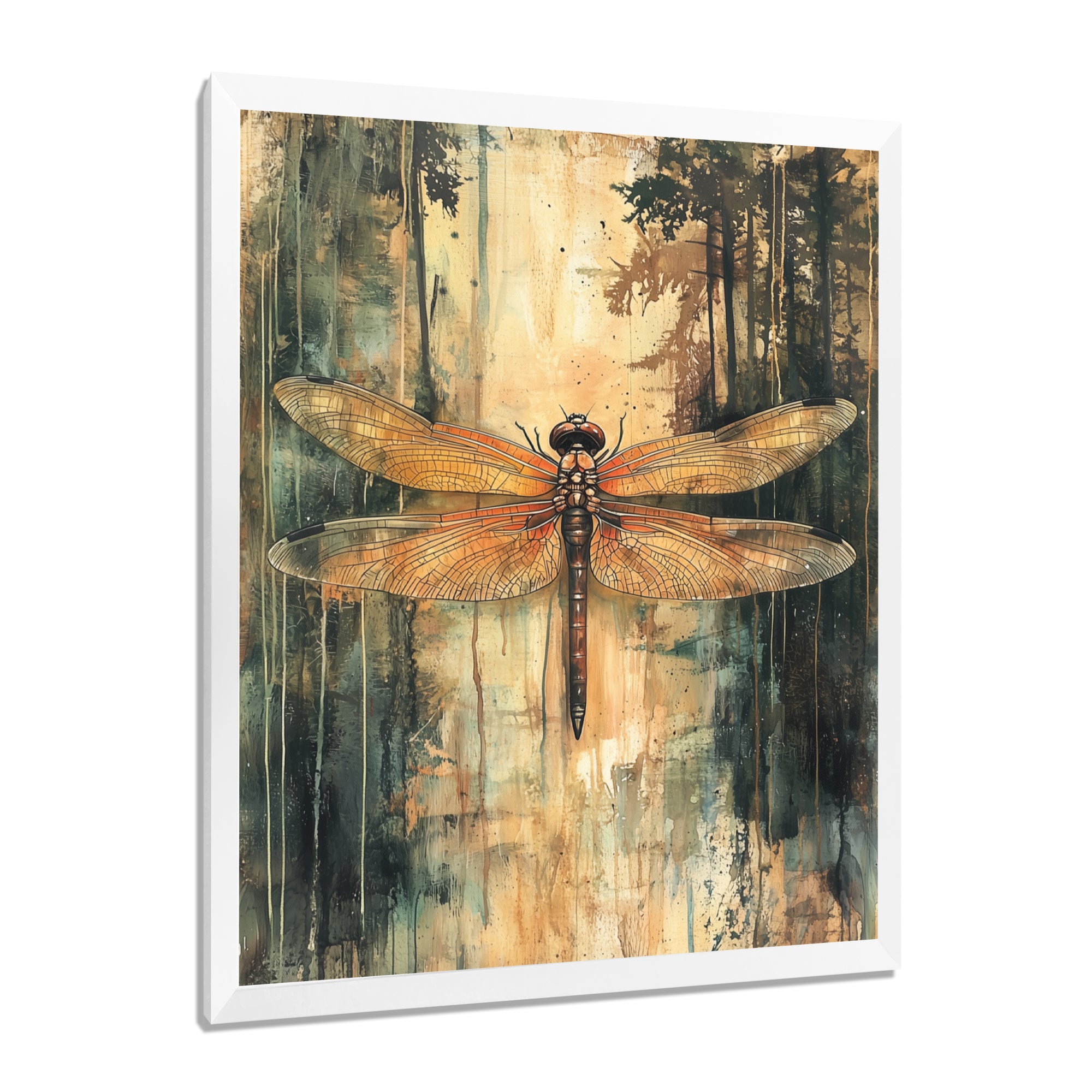 Yellow Green Dragonfly's Forest Fusion - Dragonfly Wall Art Prints