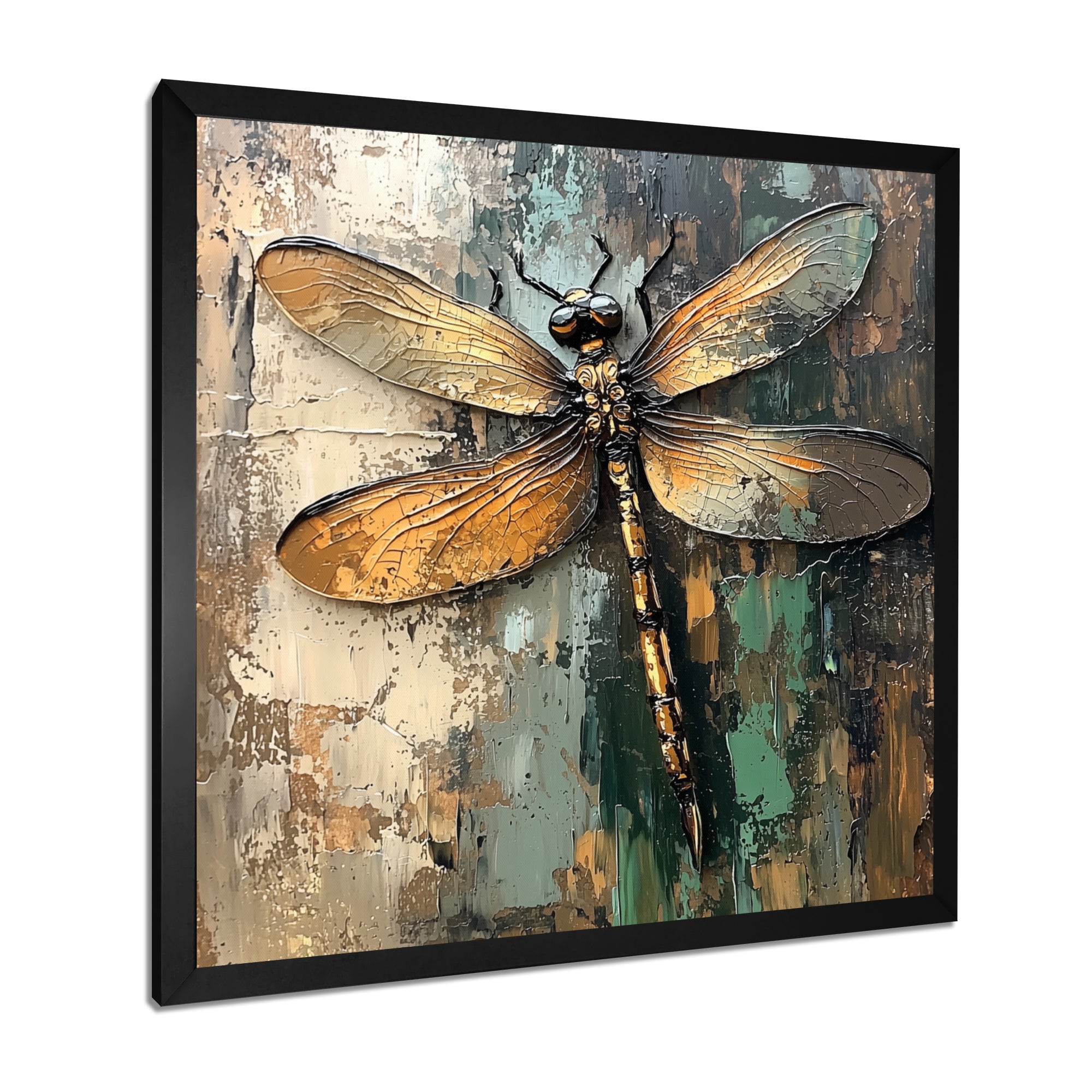Green Brown Dragonfly's Forest Fusion - Green Dragonfly Wall Art