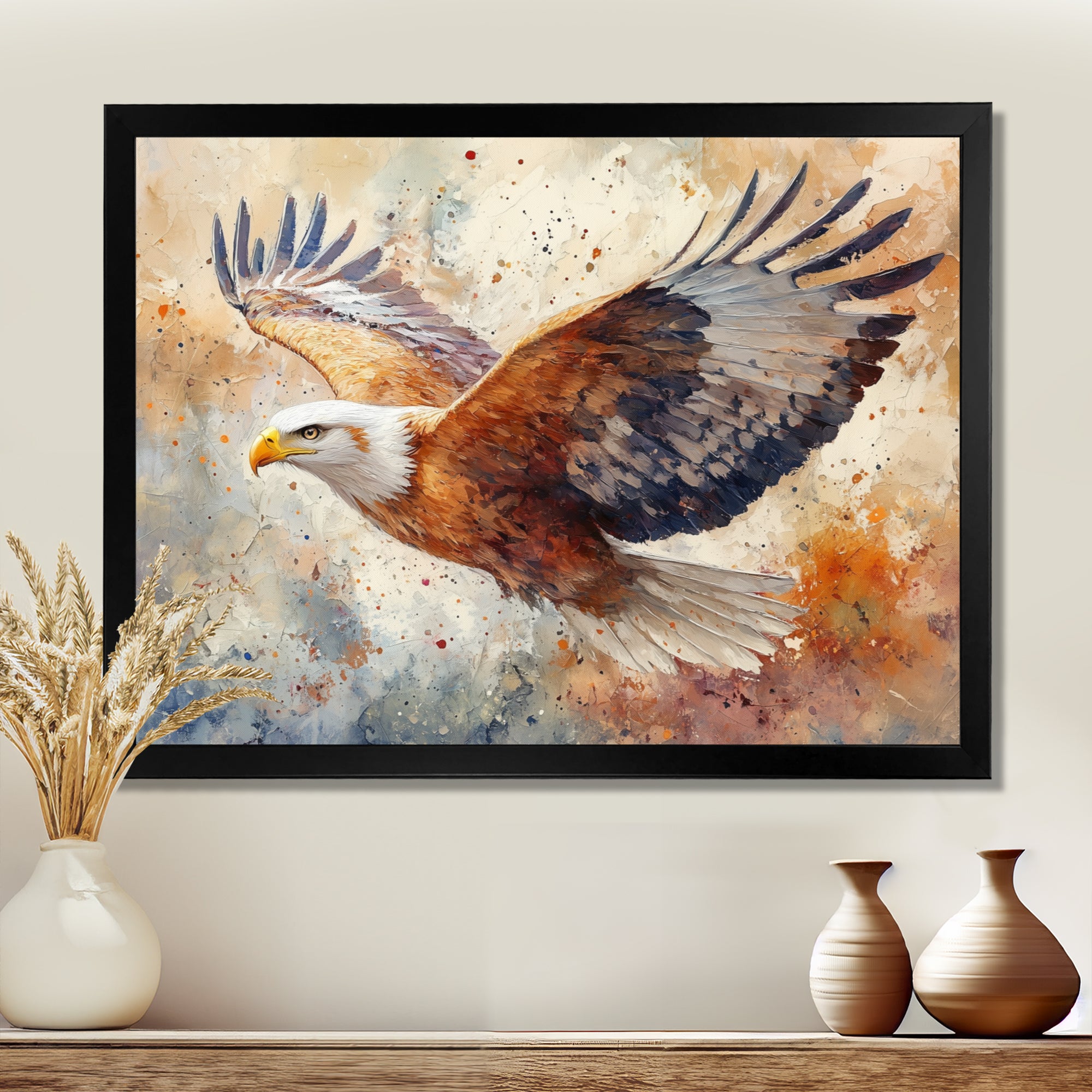 Brown Yellow Bold Eagle Soaring High - Eagle Home Decor Art