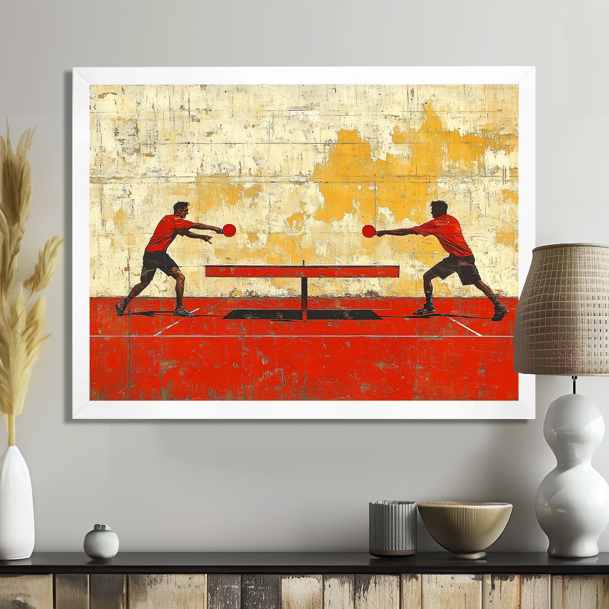 Red And Gold Ping Pong Competition - Sport Pingpong Canvas Wall Art