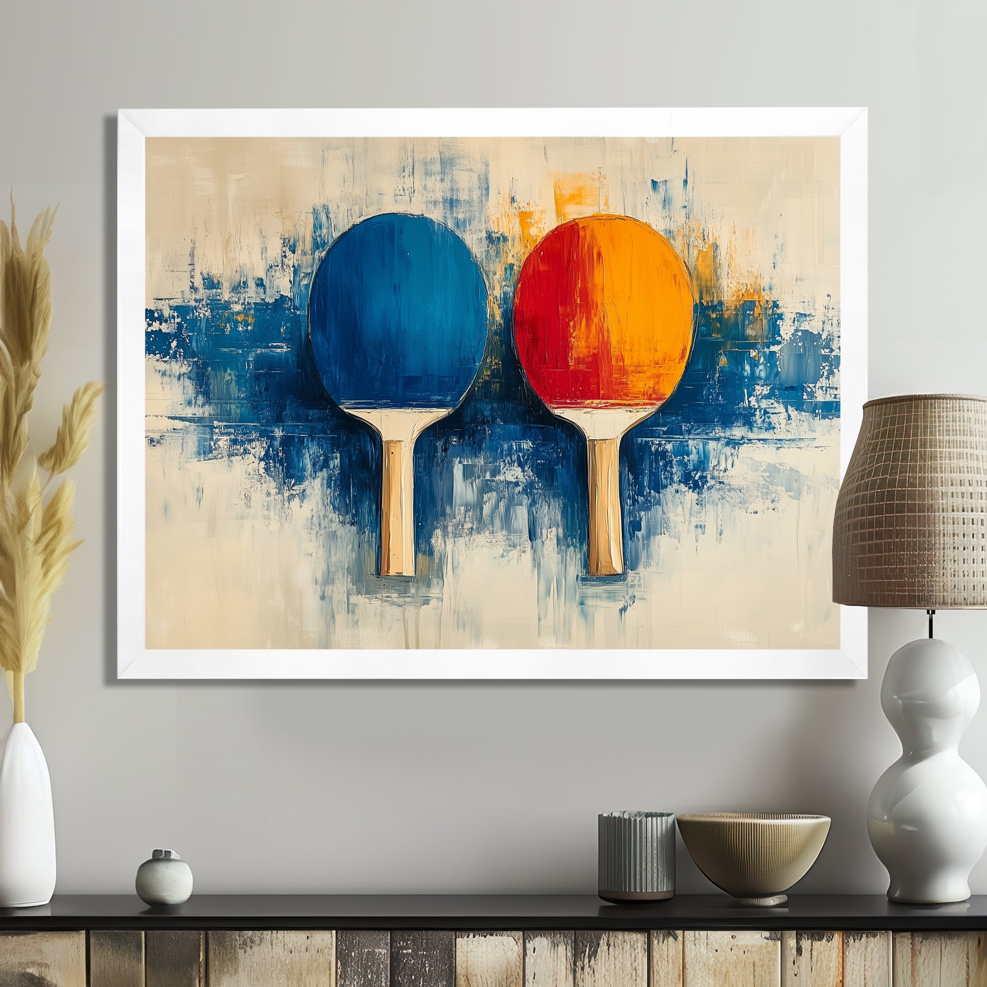 Blue Paddle Frenzy - Sport Pingpong Canvas Wall Art