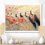 Pink And Blue Classic Peacocks Reunion - Peacock Wall Decor