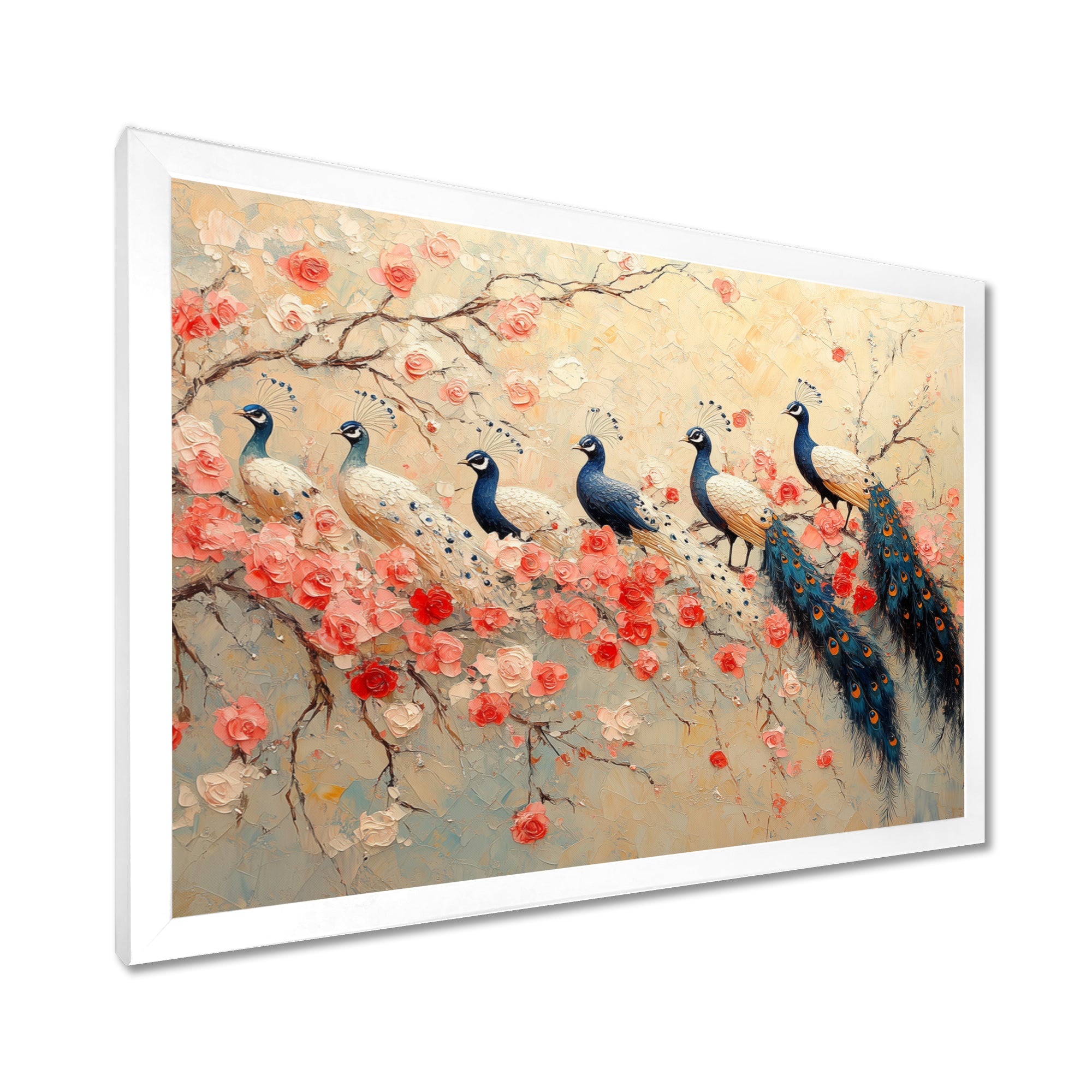 Pink And Blue Classic Peacocks Reunion - Peacock Wall Decor