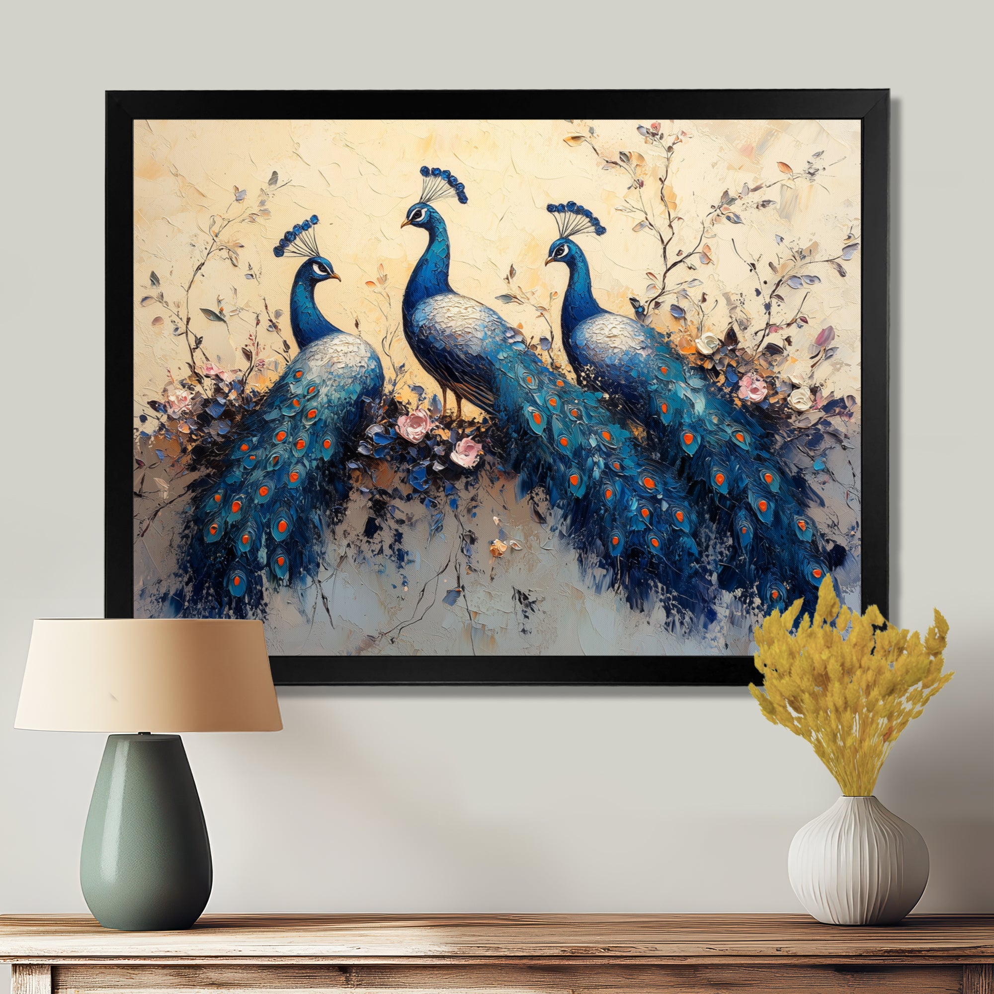 Blue Classic Peacocks Reunion - Peacock Wall Art Prints