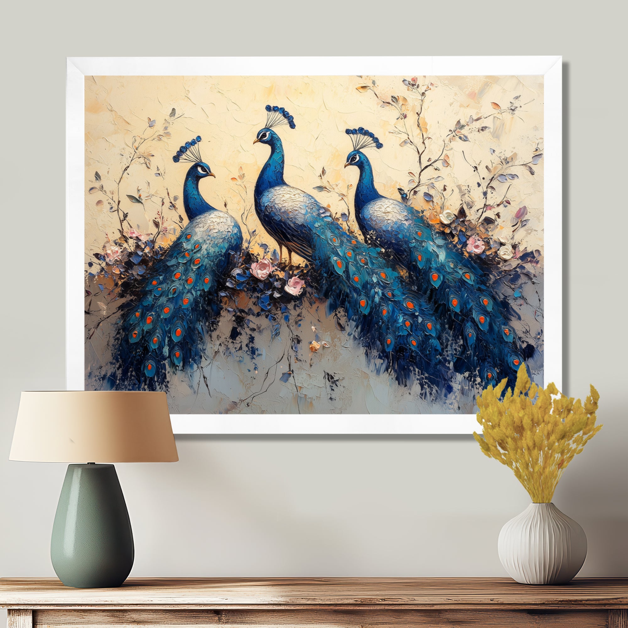 Blue Classic Peacocks Reunion - Peacock Wall Art Prints