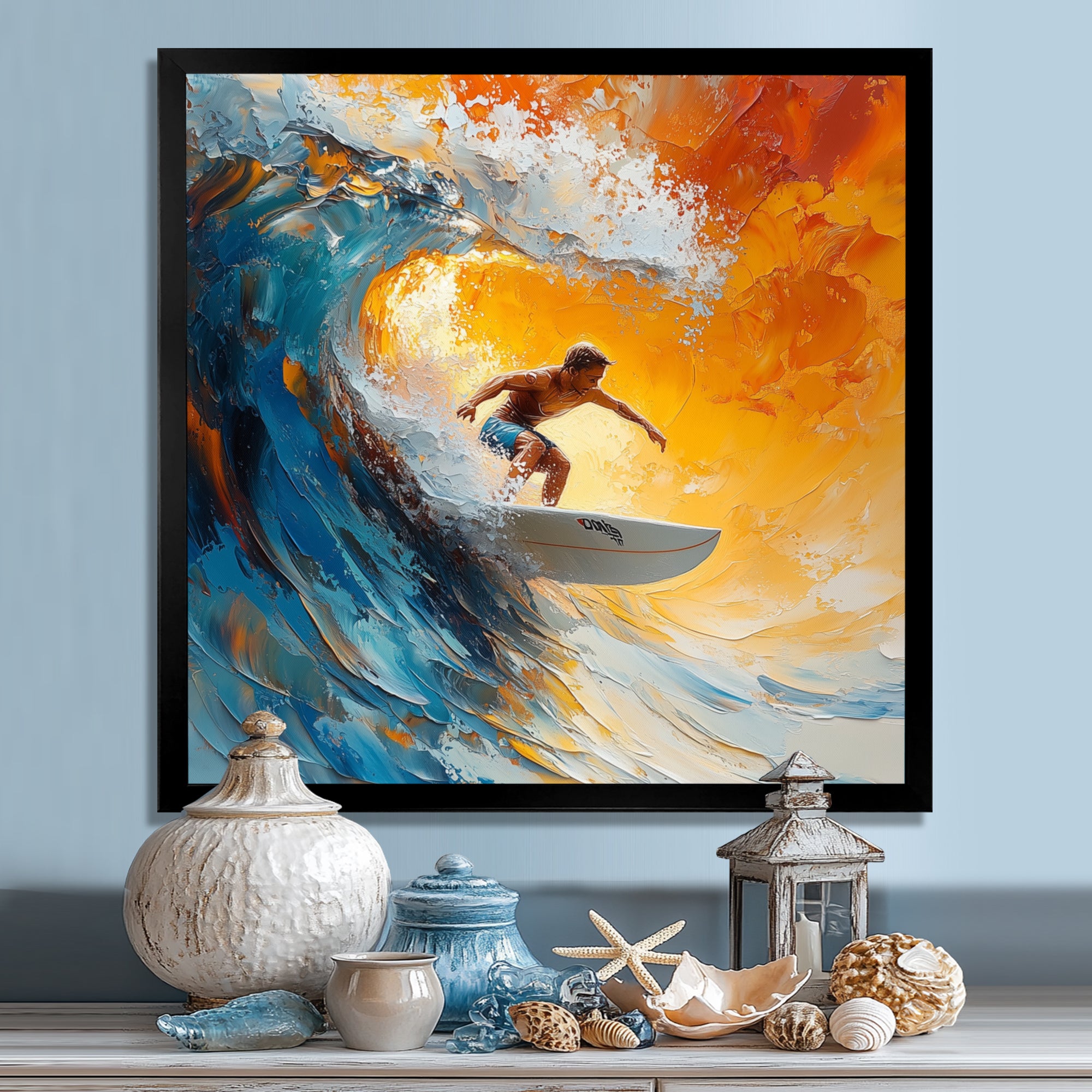 Blue Surfing Competition I - Surfing Canvas Wall Art