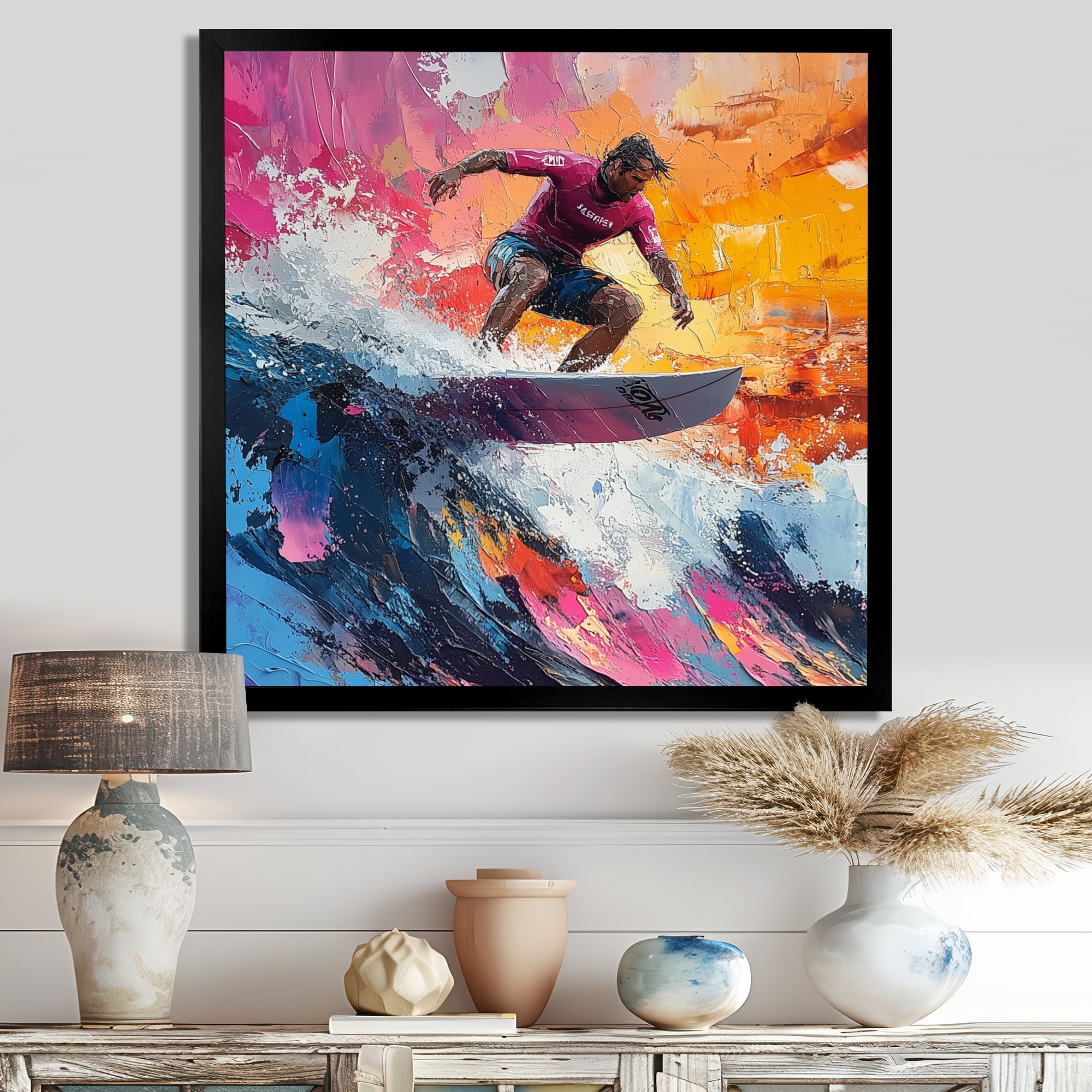 Pink Surfing Competition I - Surfing Canvas Wall Art