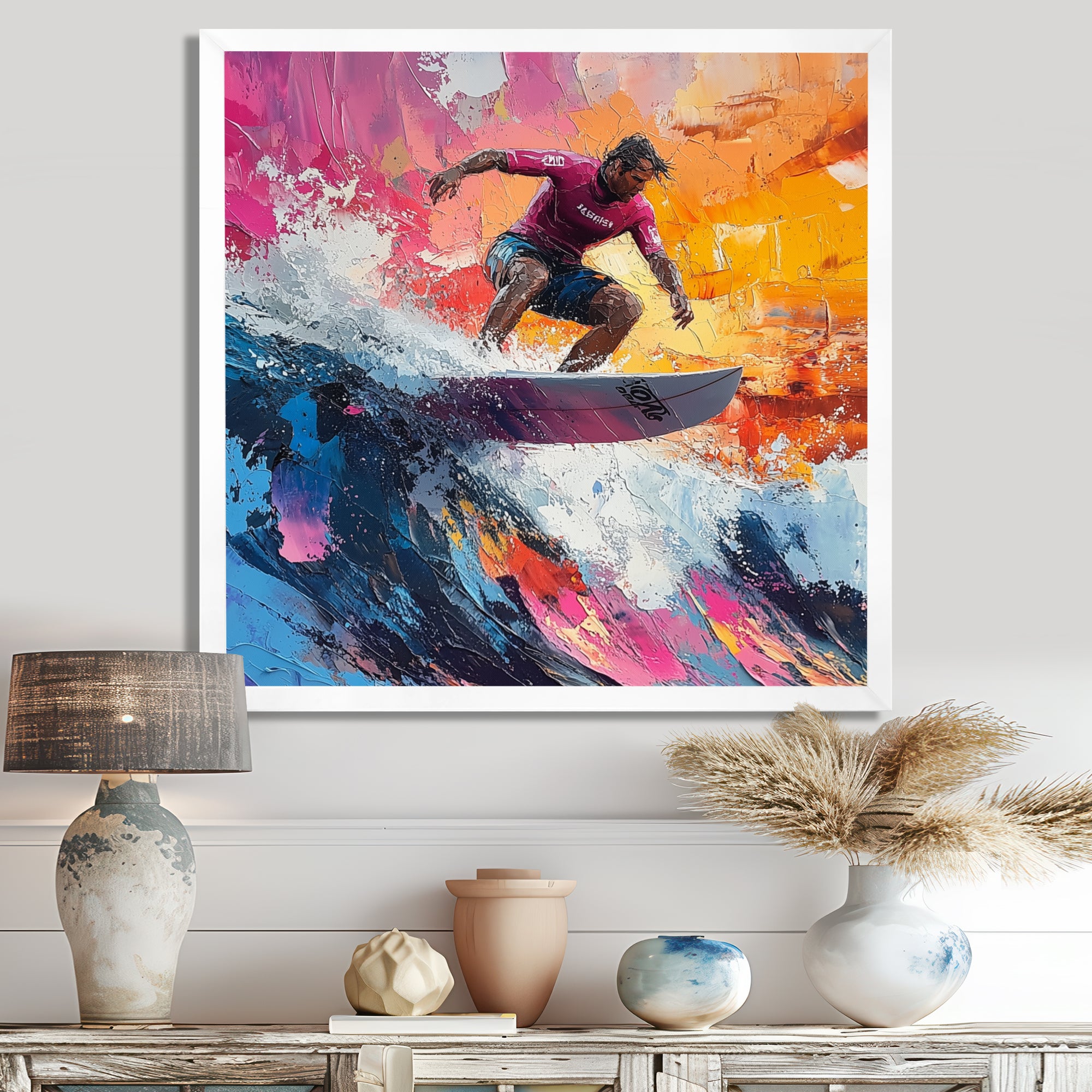 Pink Surfing Competition I - Surfing Canvas Wall Art