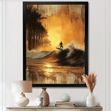 Vintage Yellow Surfing Landscape - Surfing Canvas Wall Art