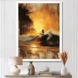 Vintage Yellow Surfing Landscape - Surfing Canvas Wall Art