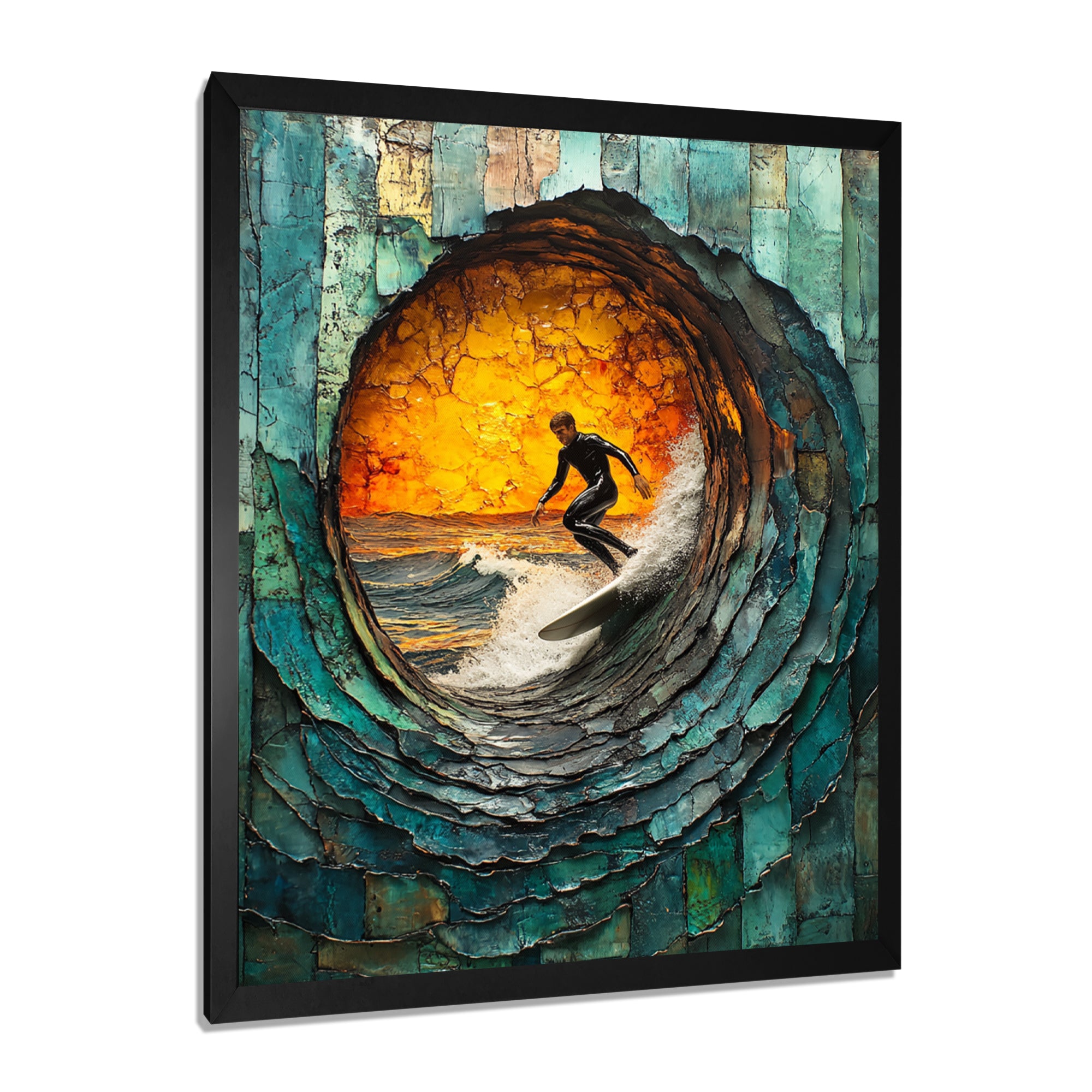 Green Surfing Mosaic - Surfing Canvas Wall Art