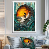 Green Surfing Mosaic - Surfing Canvas Wall Art