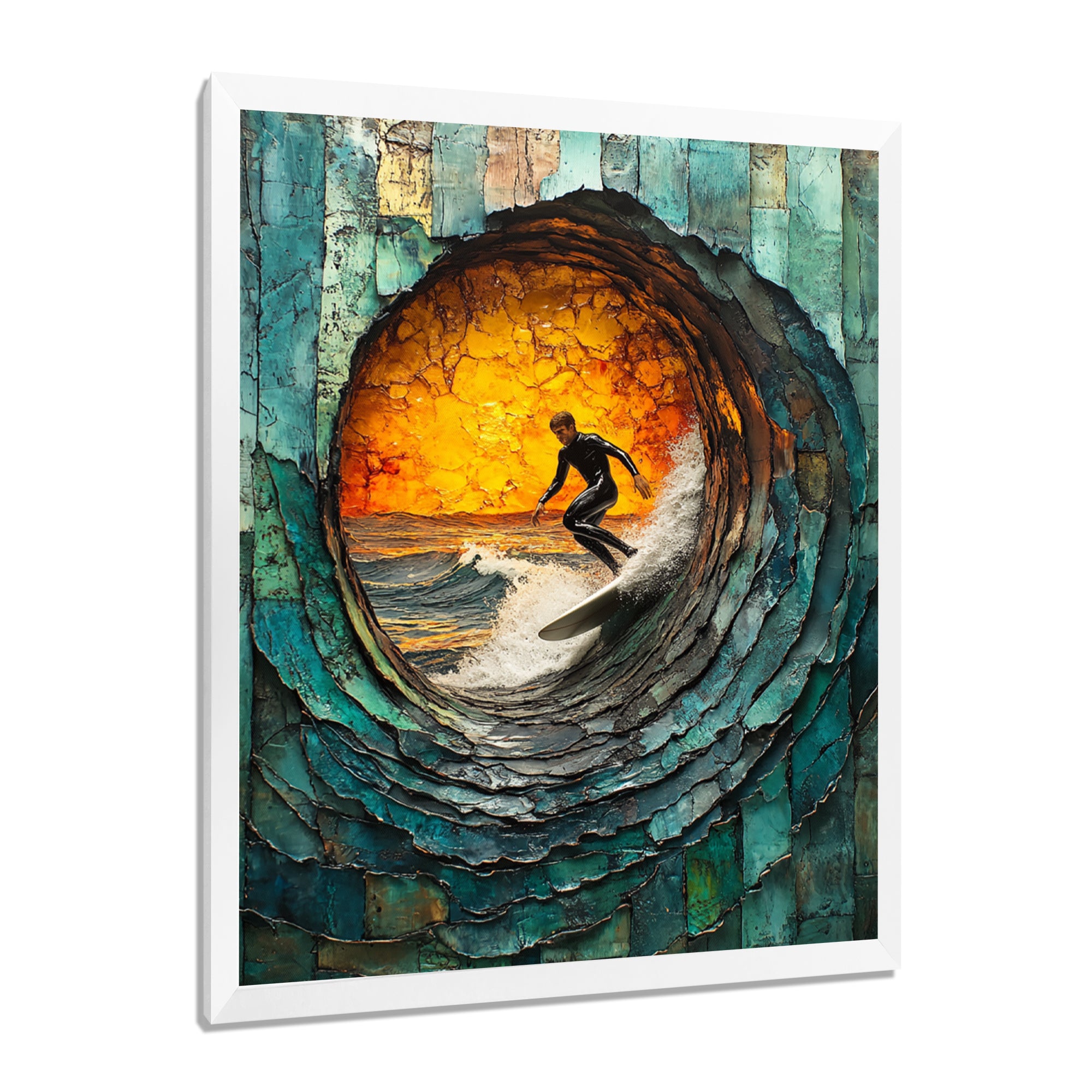 Green Surfing Mosaic - Surfing Canvas Wall Art