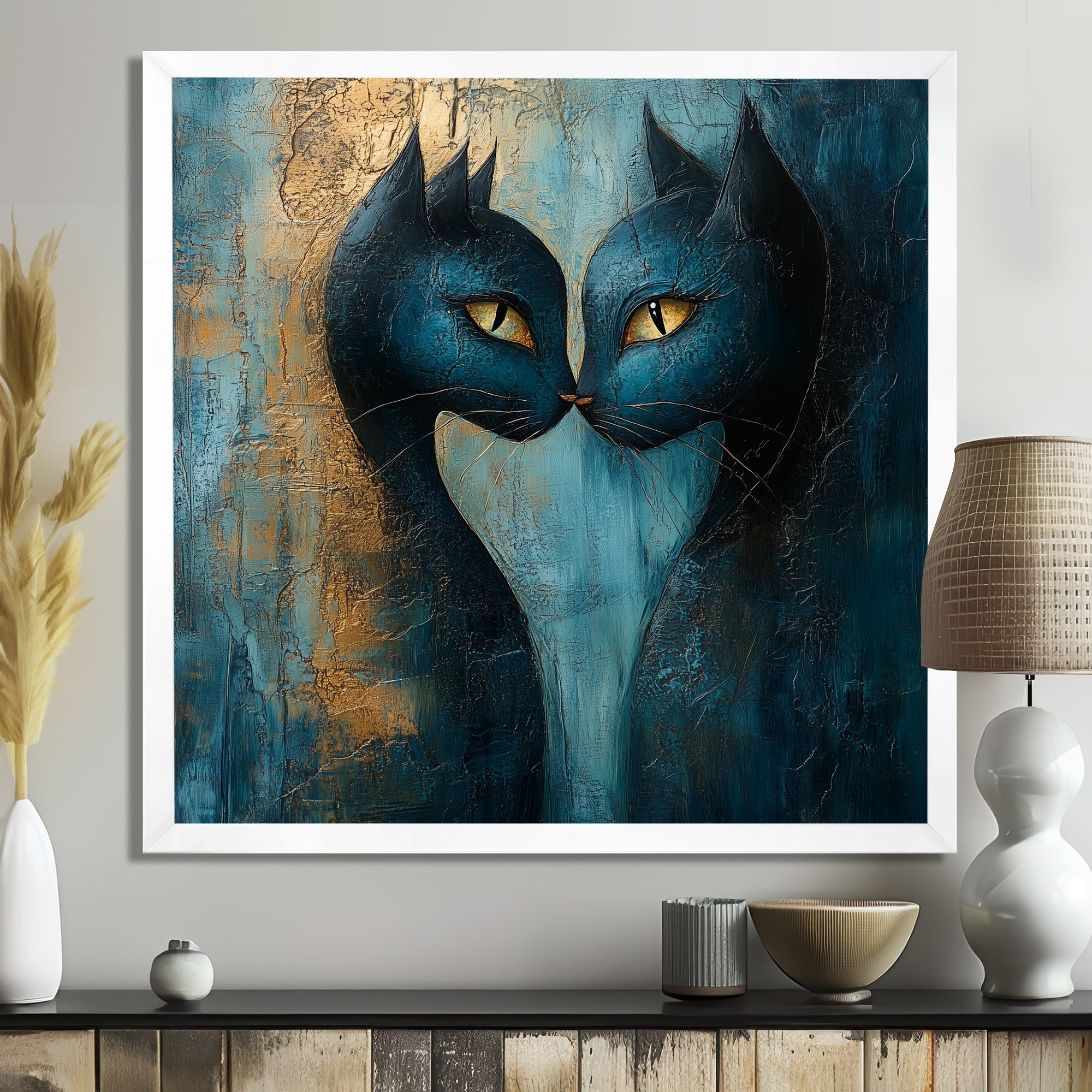 Viking Blue Freyja's Cats - Cat Framed Canvas Art