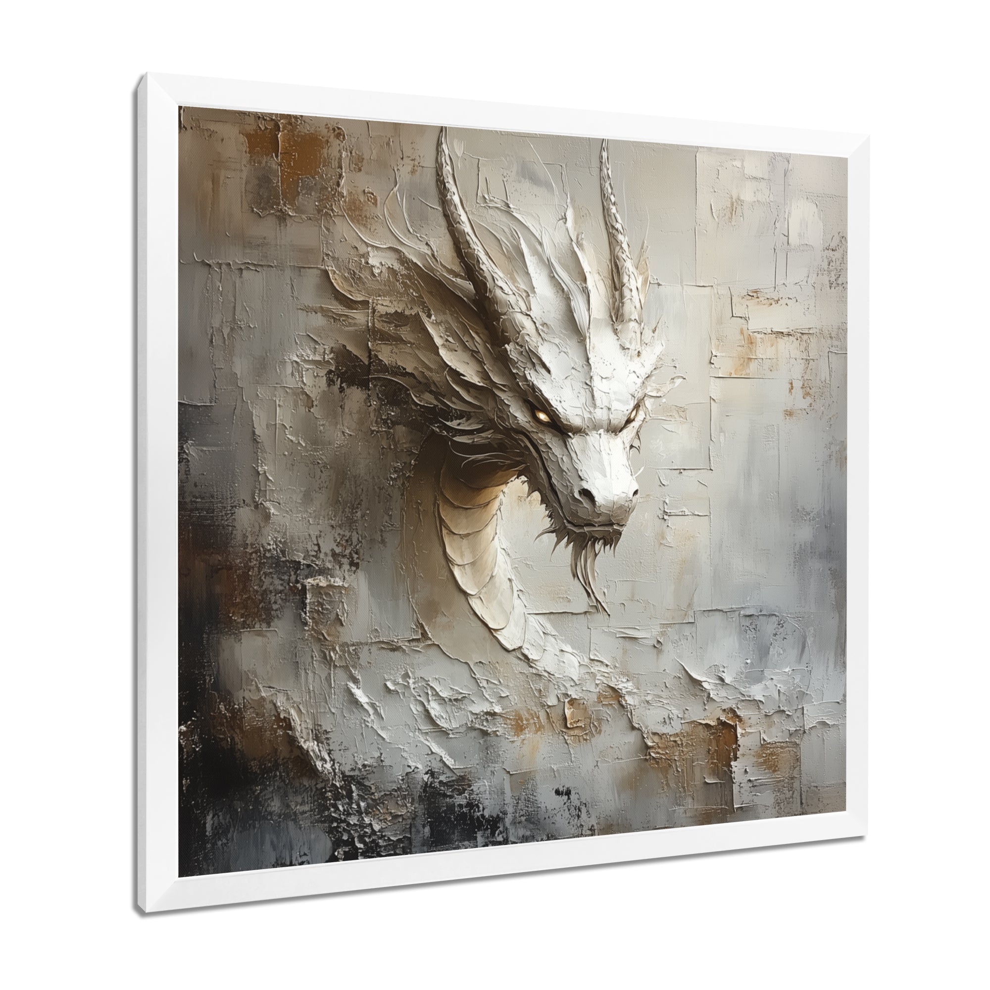 Mythology White Dragons Head - Dragons Living Room Wall Art