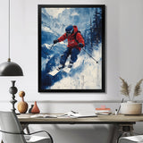 Red Ski Big Air Accented With Blue I - Skiing Canvas Wall Art