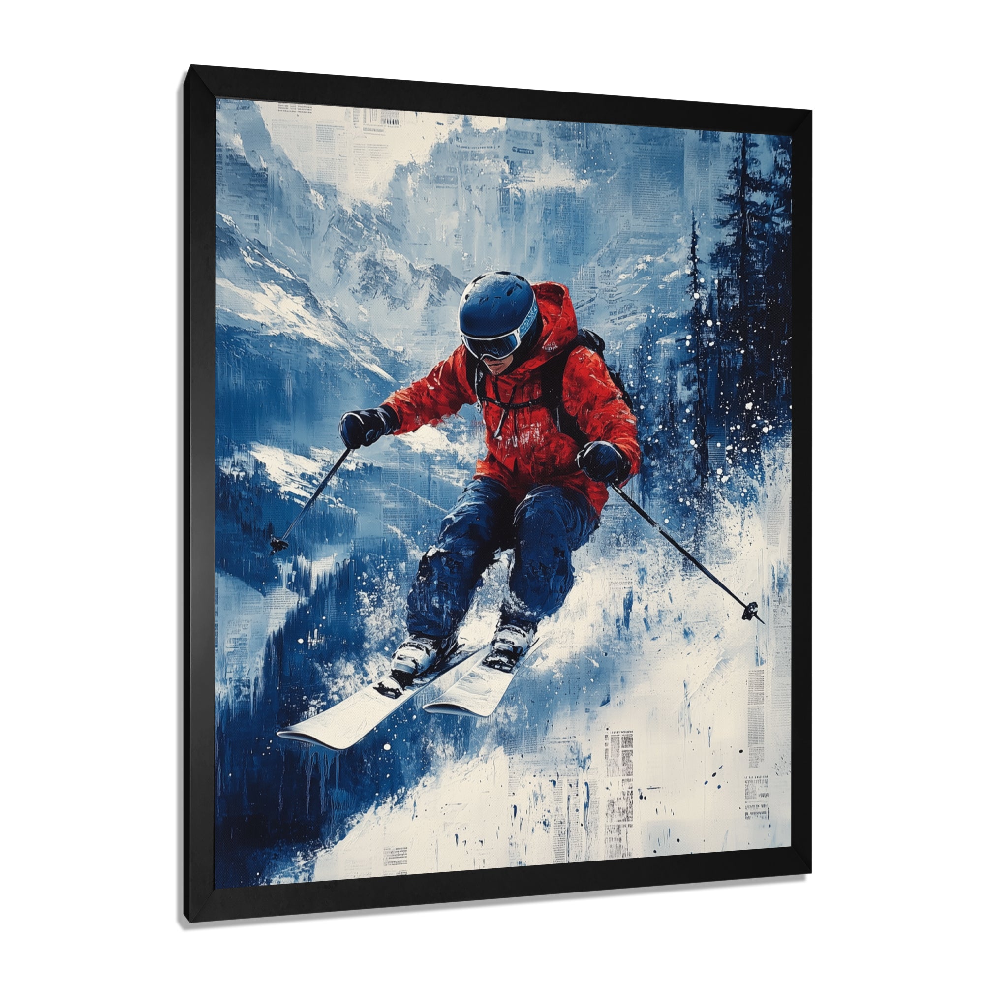 Red Ski Big Air Accented With Blue I - Skiing Canvas Wall Art