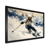White Ski Big Air Accented With Blue - Skiing Canvas Wall Art