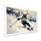 White Ski Big Air Accented With Blue - Skiing Canvas Wall Art