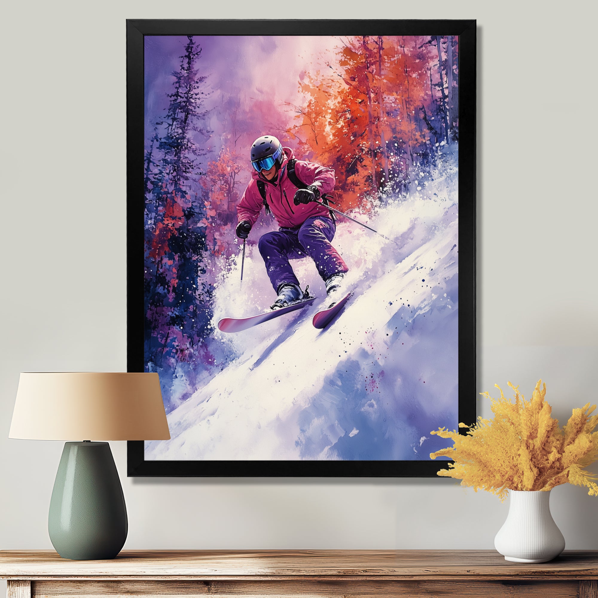 Purple Ski Slopestyle Accented With Orange I - Skiing Canvas Wall Art