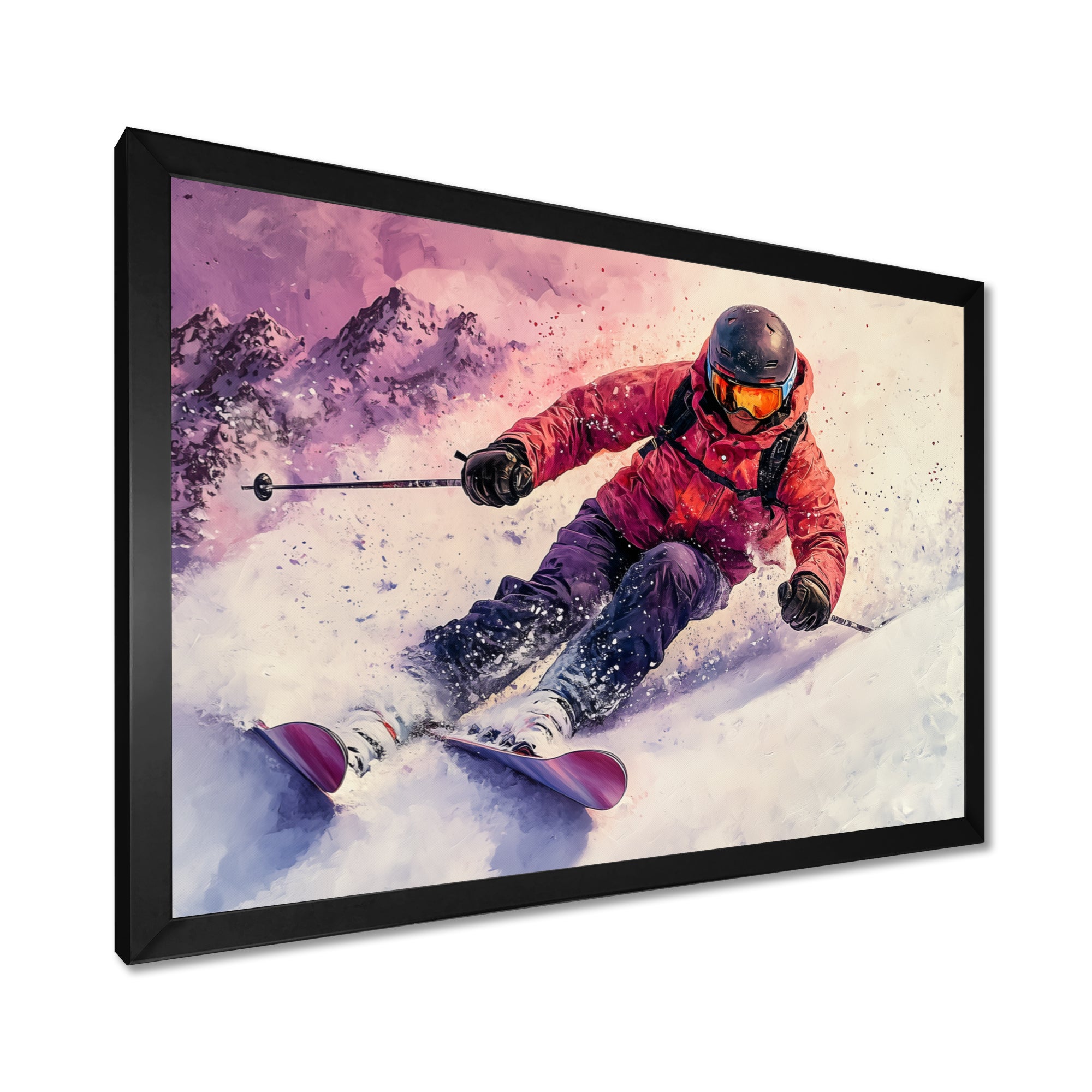 Orange Ski Slopestyle Mens Accented With Pink - Skiing Canvas Wall Art
