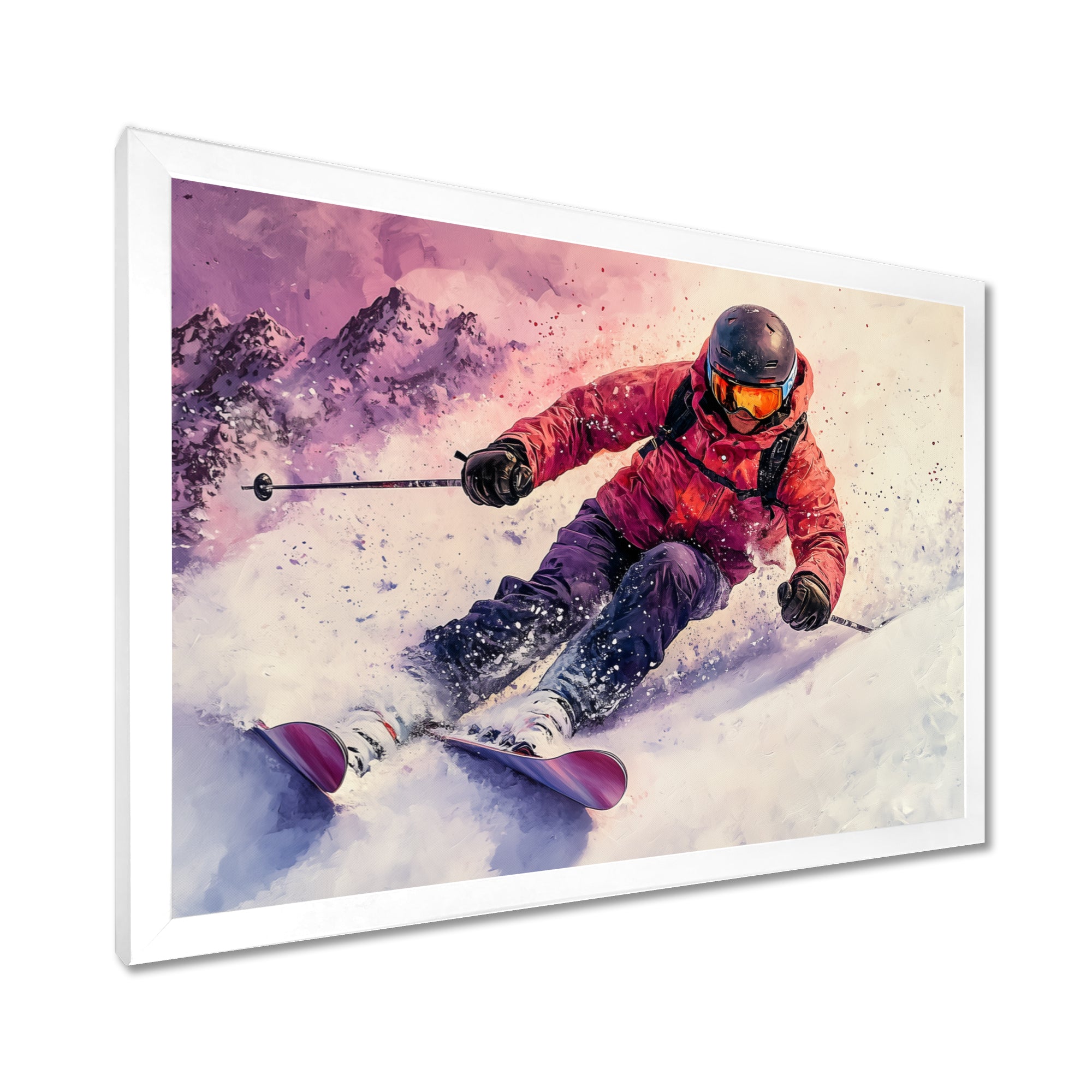 Orange Ski Slopestyle Mens Accented With Pink - Skiing Canvas Wall Art